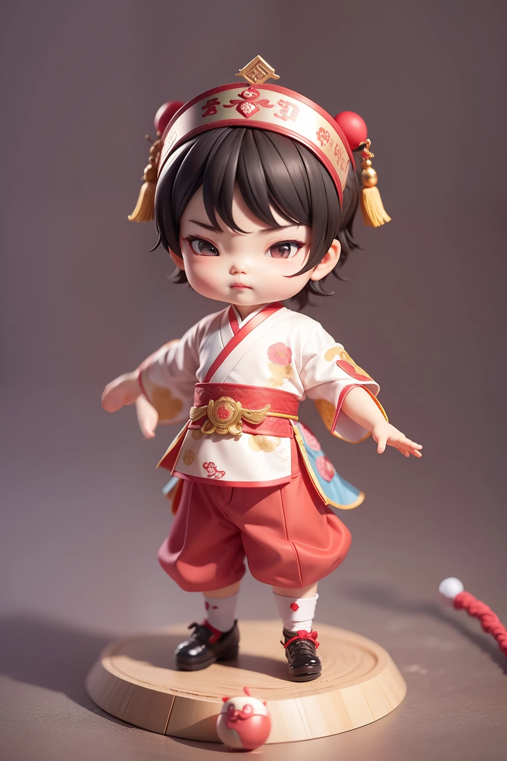 A boy wears a Peking Opera face，Playful and cute，Blind box style