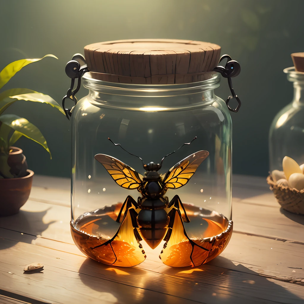 a very exotic insect, inside a glass jar