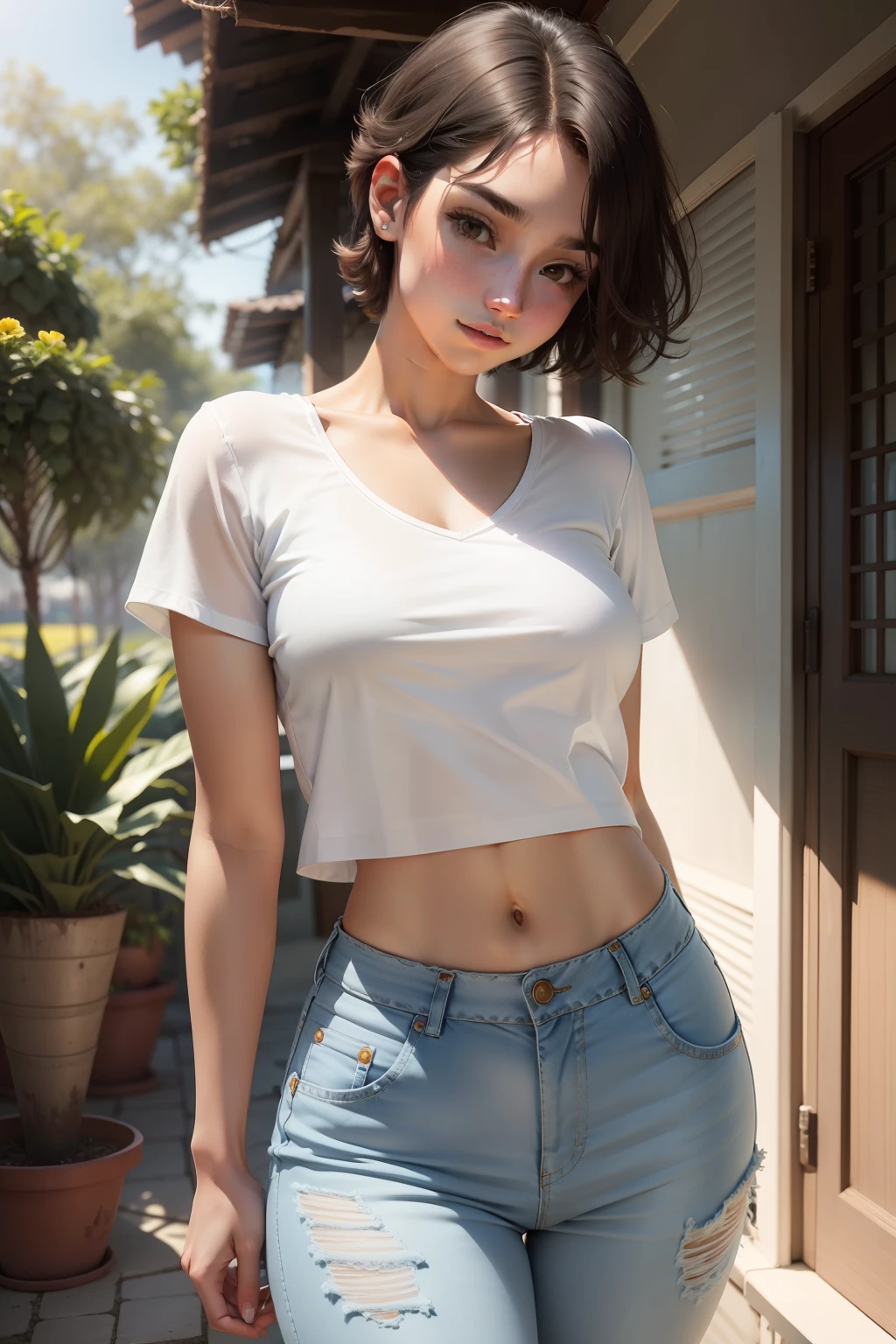 Wearing a white top,denim pant,short detailed hair,18yr old,rays of sunshine,Libido boy