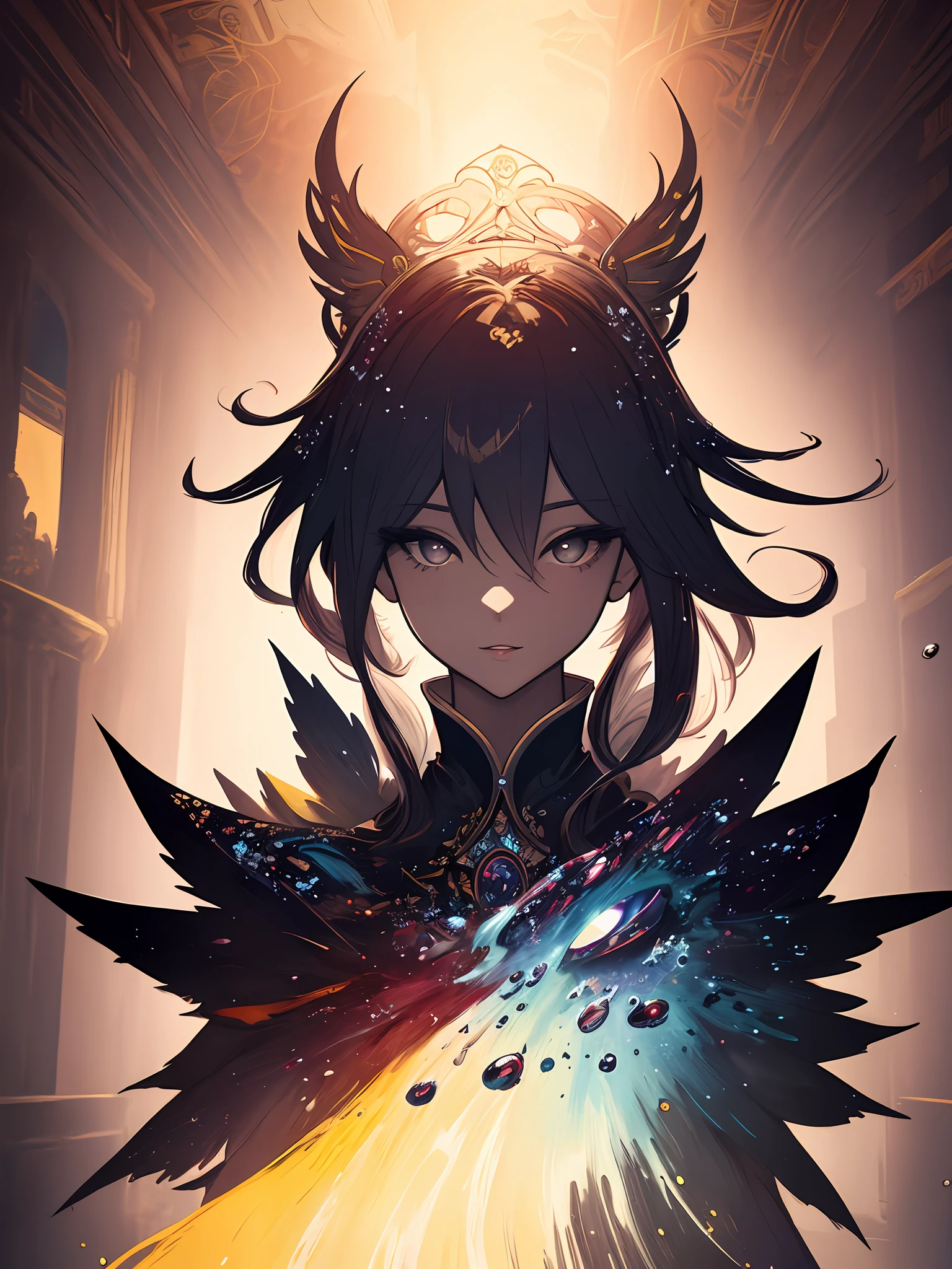 Beautiful woman、fantasy worlds、Clean design、Magnificent Instagram、art stations、silhuette、hyper detailed intricate details、Fantasia、intricate-detail、Splash screen、Complementary color scheme、Fantasy Concept Art、8K resolution、A masterpiece of deviantart、an oil painting、heavy strokes、A world of seven colors
