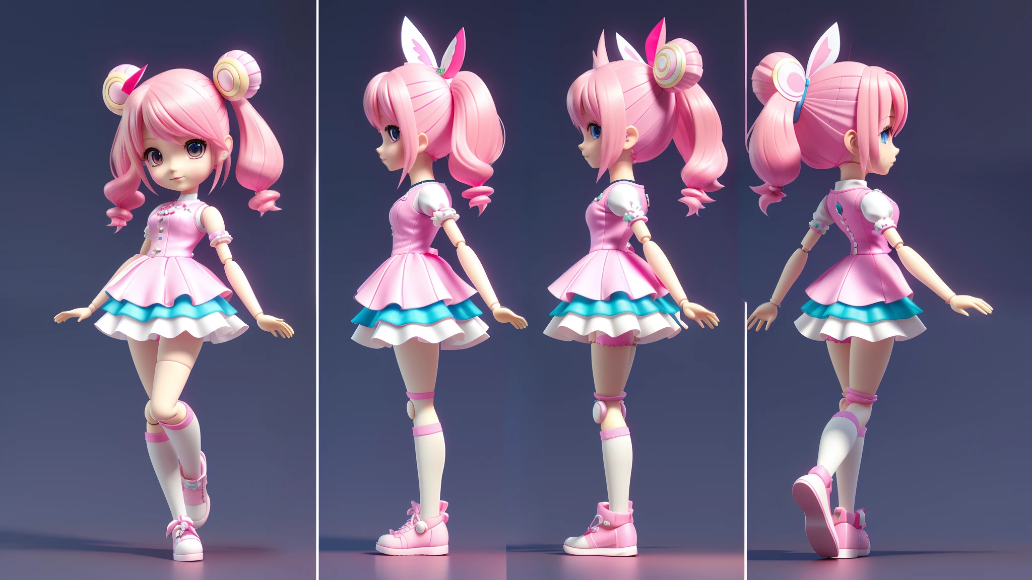 Close up of a doll with pink hair and pink dress, render of a cute 3d anime girl, anime styled 3d, Stylized anime, pink twintail hair and cyan eyes, 3d anime girl, cute character, Anime Stylization, 3 D rendering character art 8 K, 3 d render stylized, cute 3 d render
