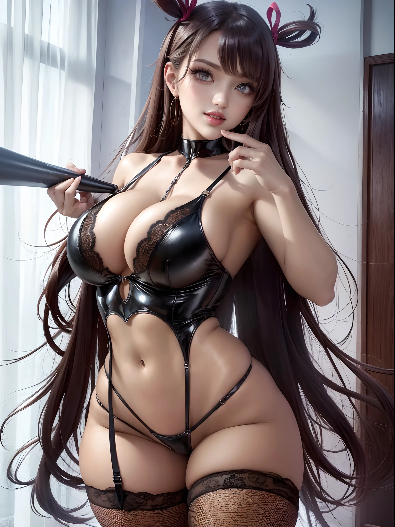 (Top Quality, Masterpiece: 1.2), 1girl, Beautiful, Cute, Beautiful, Style, Sexy, Elegant, Attractive, Sexy, Beautiful and Well-groomed Face, Beautiful Eyes, Beautiful Hair, Smooth Skin, Beautiful Mouth, Smooth Legs, Balanced Body, Fashionable with Change of Clothes, Mizuki Yukikaze, Hair Ribbon, One Pee Stan, Black Theme