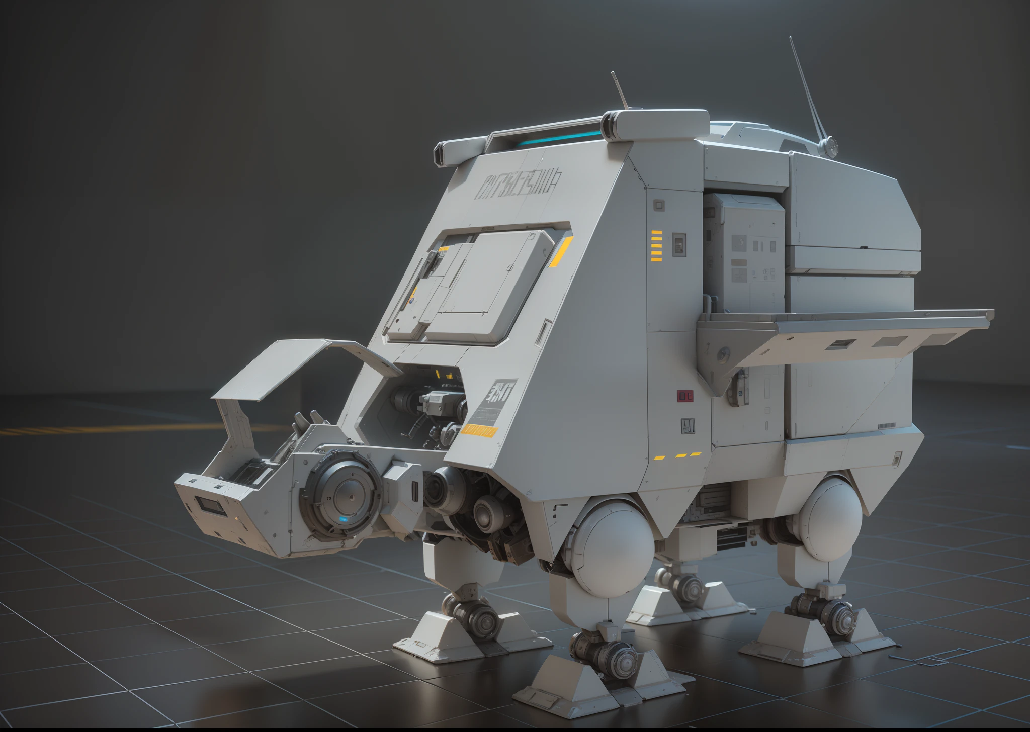 Robot close-up with small object in background, hard surface modeling, 3d modelling, 3 d modelling, hard surface modeling, Kitbash 3D, hard surface model, highly detailed toy, zbrush hard surface, highly detailed model,high - poly, In - St,Cart,A detailed,Add a material,hyper HD,oc rendered,Add loading details,Add a touch of life,Science fiction objects,Shipping features,Leg refinement,Functions at a glance,Add more sci-fi objects,iintricate