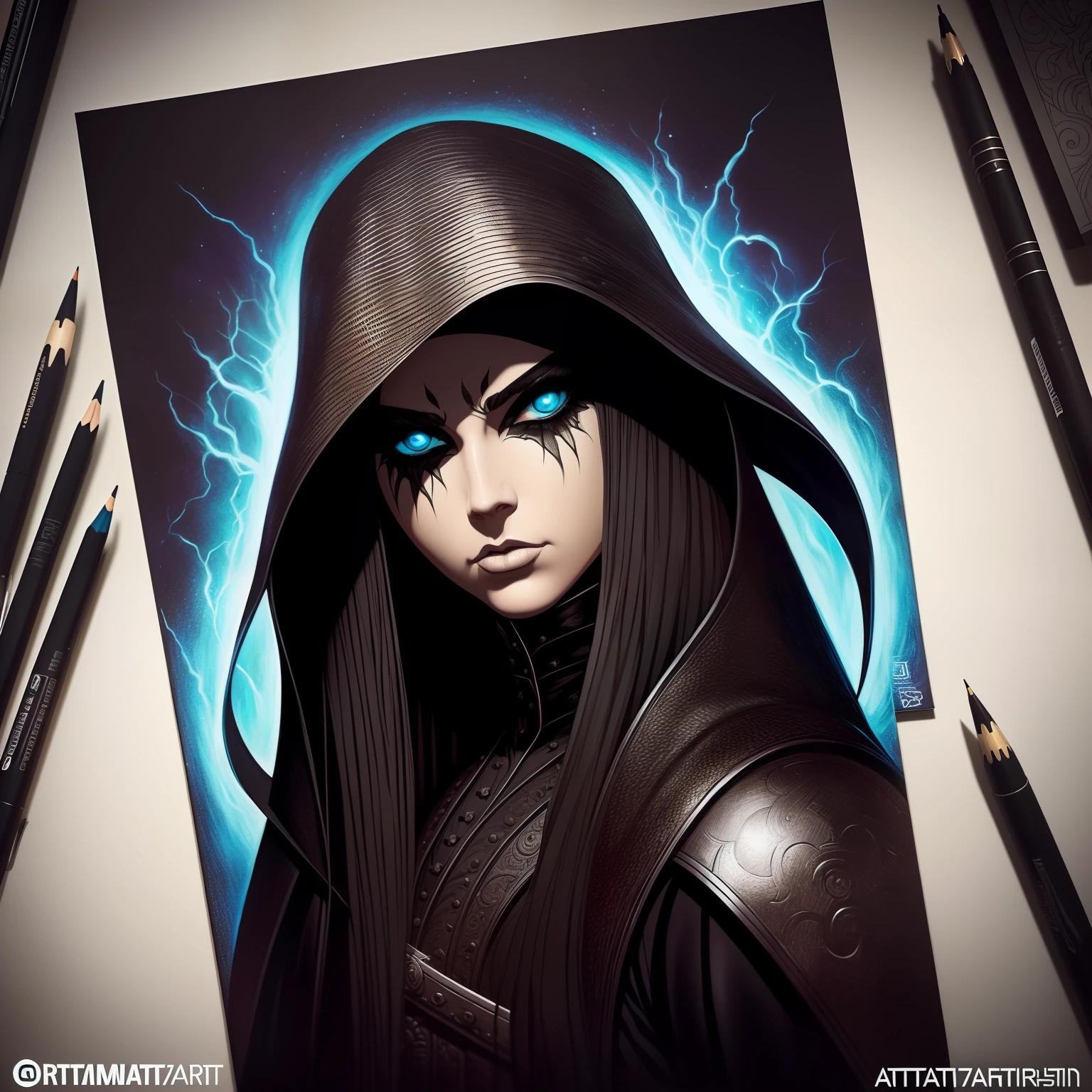 a close up of a picture of a person in a costume, art on instagram, instagram art, just art for dark metal music, trending on deviant art, inspired by Brom, dark art style, ✏️🎨, featured on instagram, trending on artstatioin, inspired by Art of Brom, in style of dark souls 3