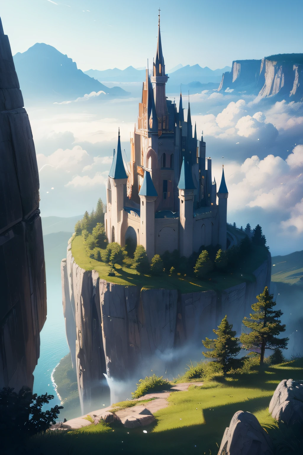 (extremely detailed CG unity 8k wallpaper),(((masterpiece))), (((best quality))), ((ultra-detailed)), (best illustration),(best shadow), ((an extremely delicate and beautiful)),dynamic angle,floating,

The detailed castle, (((the best building))),

mist encircles the mountains,fairyland,dynamic angle,classic,(detailed light),feather, nature, (sunlight), river, forest,flowers,beautiful and delicate water,(painting),(sketch),(bloom),(shine)