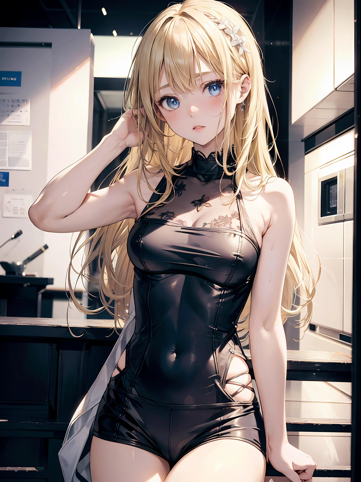 1 cute loli girl,blonde hair,blue eyes,upper body,pale skin,intricate details, hyper realistic, perfect anatomy,absurdres, (masterpiece, best quality, highres, 8K )
