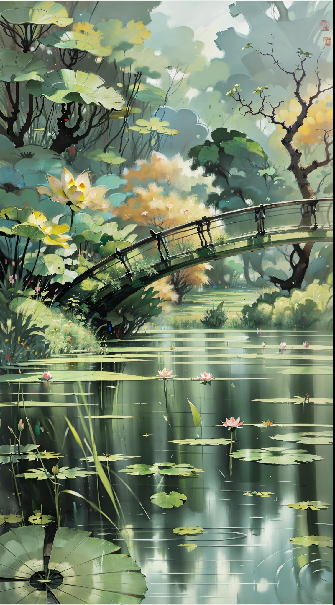 A quiet lotus pond, Monet style, high quality, masterpiece, realism
