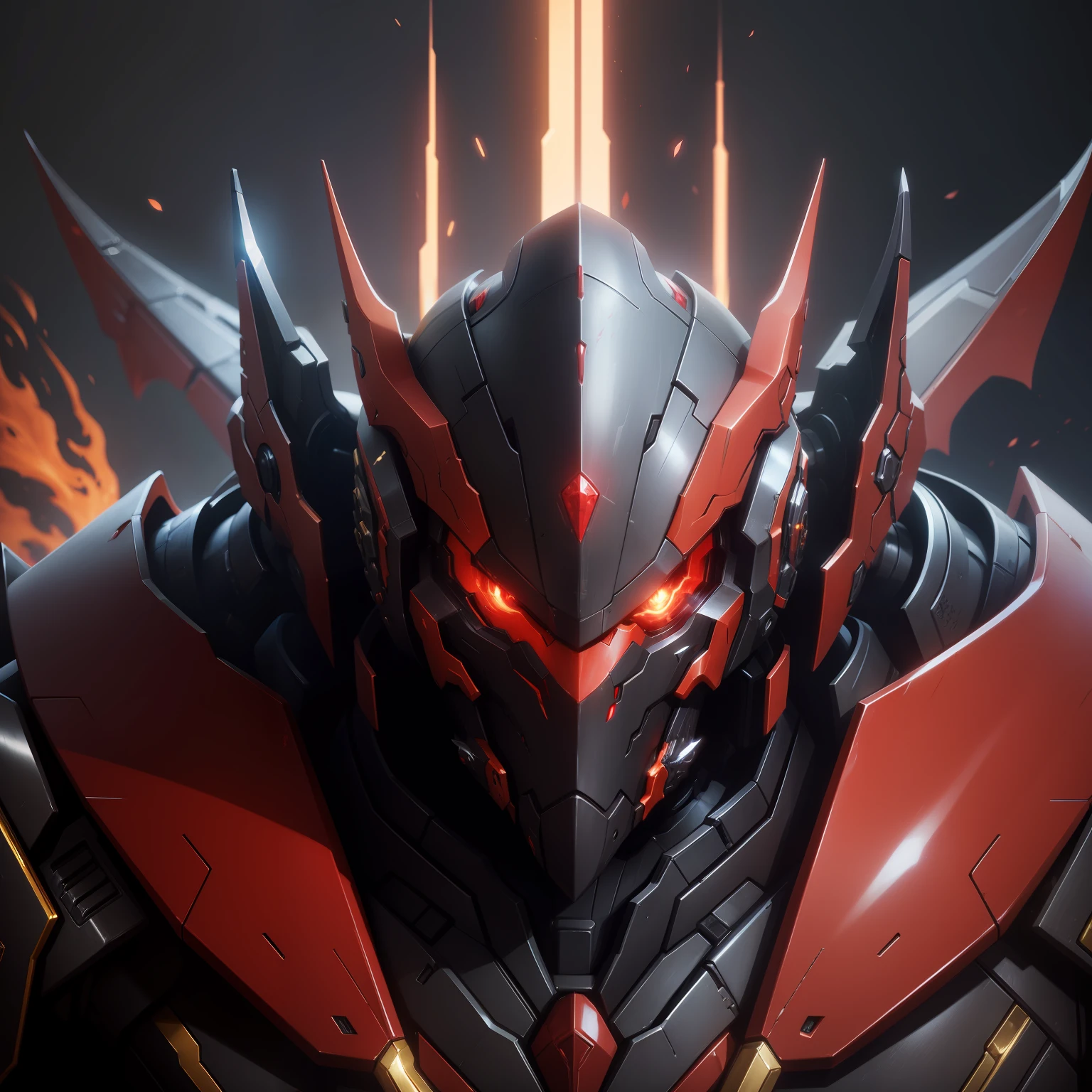 Mecha dragon, golden teeths , crimson crystal eyes, body_necrosis,warframe