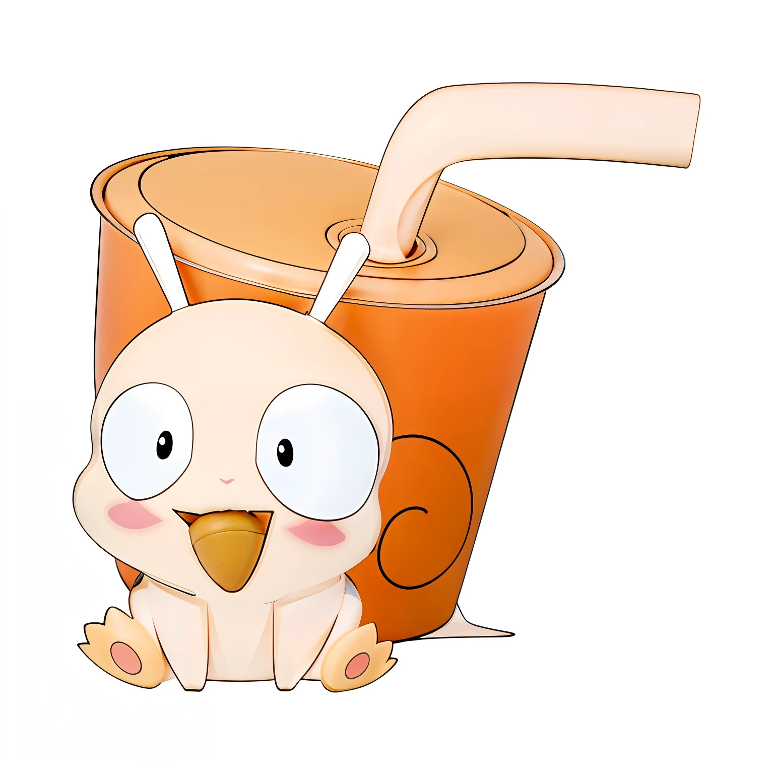 Cartoon image of a cute little rabbit holding a straw and a drink, cute mouse pokemon, Aliens who drink Ochata, style of cute pokemon, guggimon, shogakukan, with a straw, Cartoon Cute, cel-shaded:15, cel-shaded!!!, umaru-chan, cartoon paper coffee cup, Cute cartoon character, drink boba tea