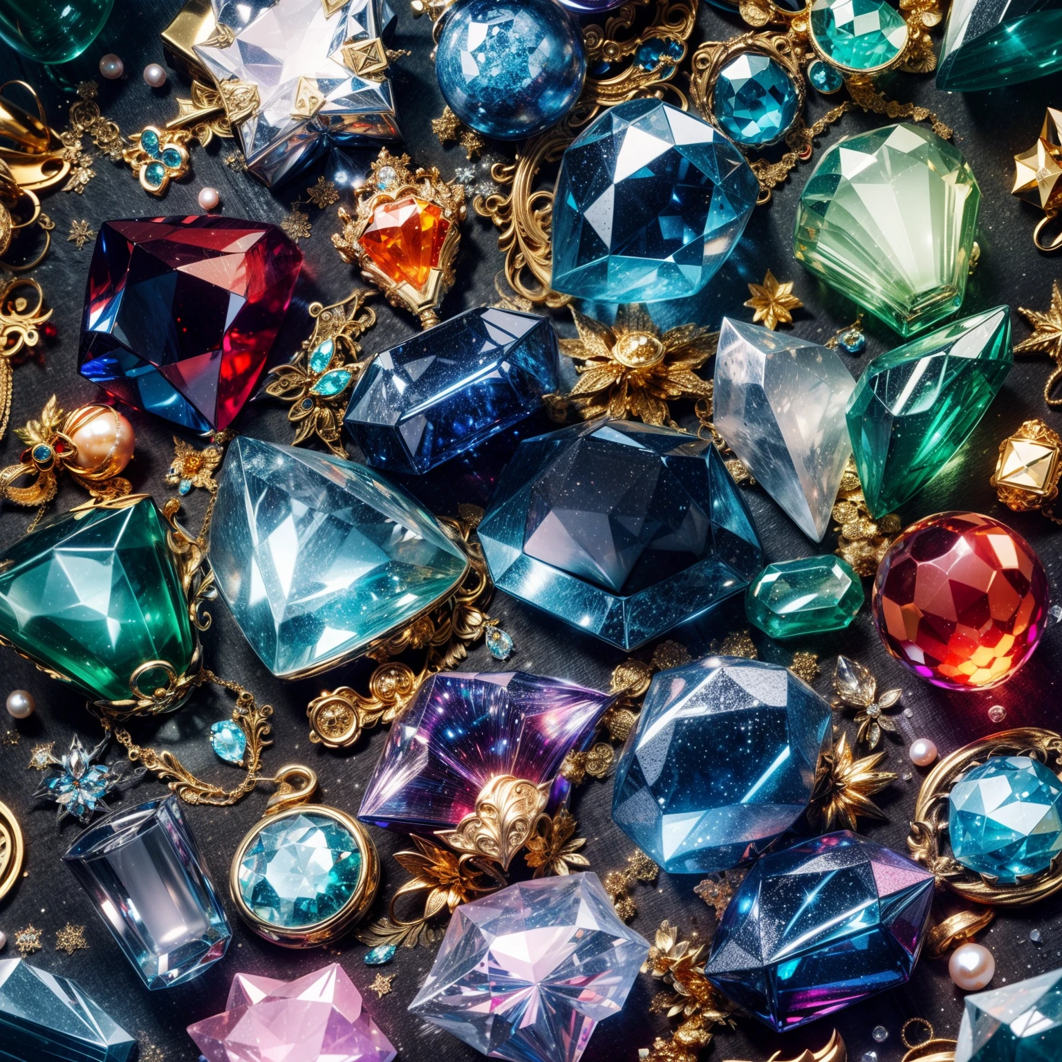 (Toxic style:1.6),(Full Focus:2),(Everything is laid out in a display case:1.3),(magic item|Colorful gemstones|SakuraNS|Printed silk products|medal|ore|obsidian|pearls|Emeraude|white jade|amethyst|sapphires|Gold products|Silver products|Purple gold|Magical jewelry|antiquarian|Red Jewel|Orange gemstones|Blue gemstones|topaz|:2),Magic symbols,Magic light particle effect,High-tech luxury, High-value jewelry,,High-value metals,luxury goods,Puzzles are prohibited, Detailed and complex background, glittery, reflective light, hyper HD, Award-Awarded, A high resolution, High detail, Chiaroscuro, Cinematic lighting, Masterpiece, Ray traching,structurally correct, Super detail, High quality, High details, Best quality, 16k