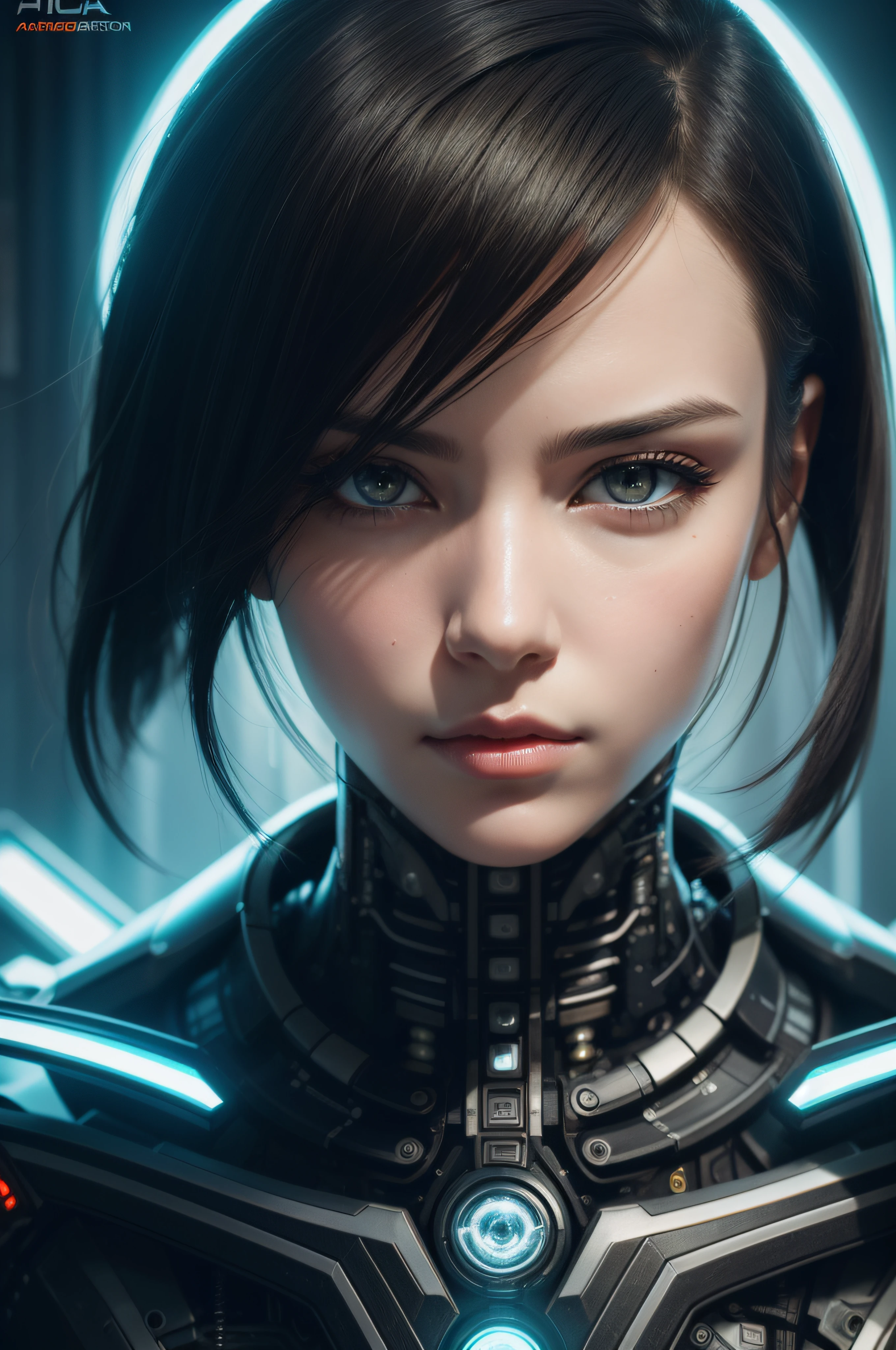 Centered portrait of an ultra detailed Mechanical Cyberpunk Female Android, looking into the camera, intricate, elegant, super highly detailed, smooth, sharp focus, no blur, no dof, extreme illustration, Unreal