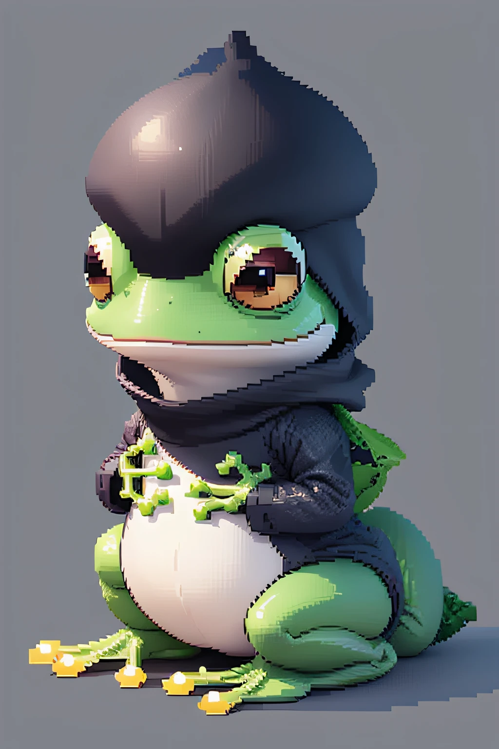 Background color is gray、froggy、Pixel art、Be in the center、simple