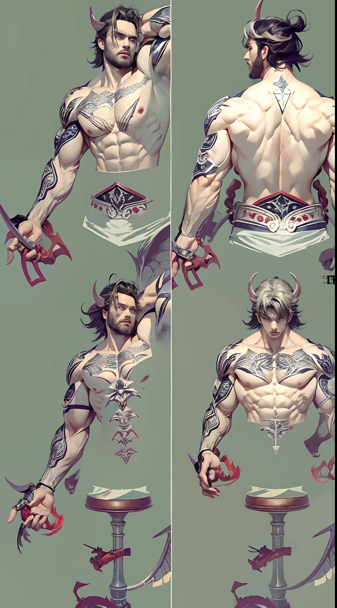Character design,GK model,The whole body of the character,Handsome demon,satan,sexy for,Wings,Handsome,(base),A masterpiece of muscle reality,musculature