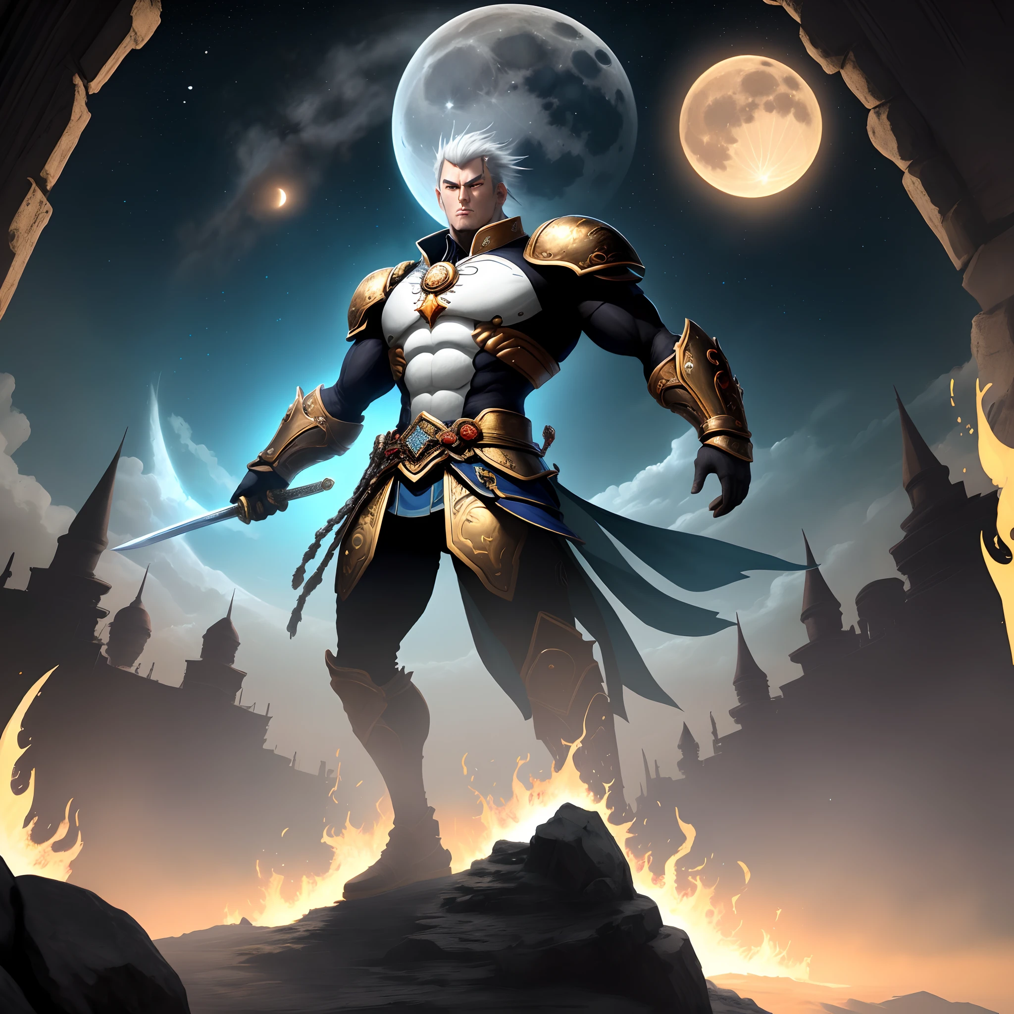 He is a peerless powerhouse，Fight three thousand emperors alone with one hand，Push the thirteen continents with both palms。He is monopolous with one sword。One thought can destroy the heavens and all worlds。By his side，The sun, moon and stars are around