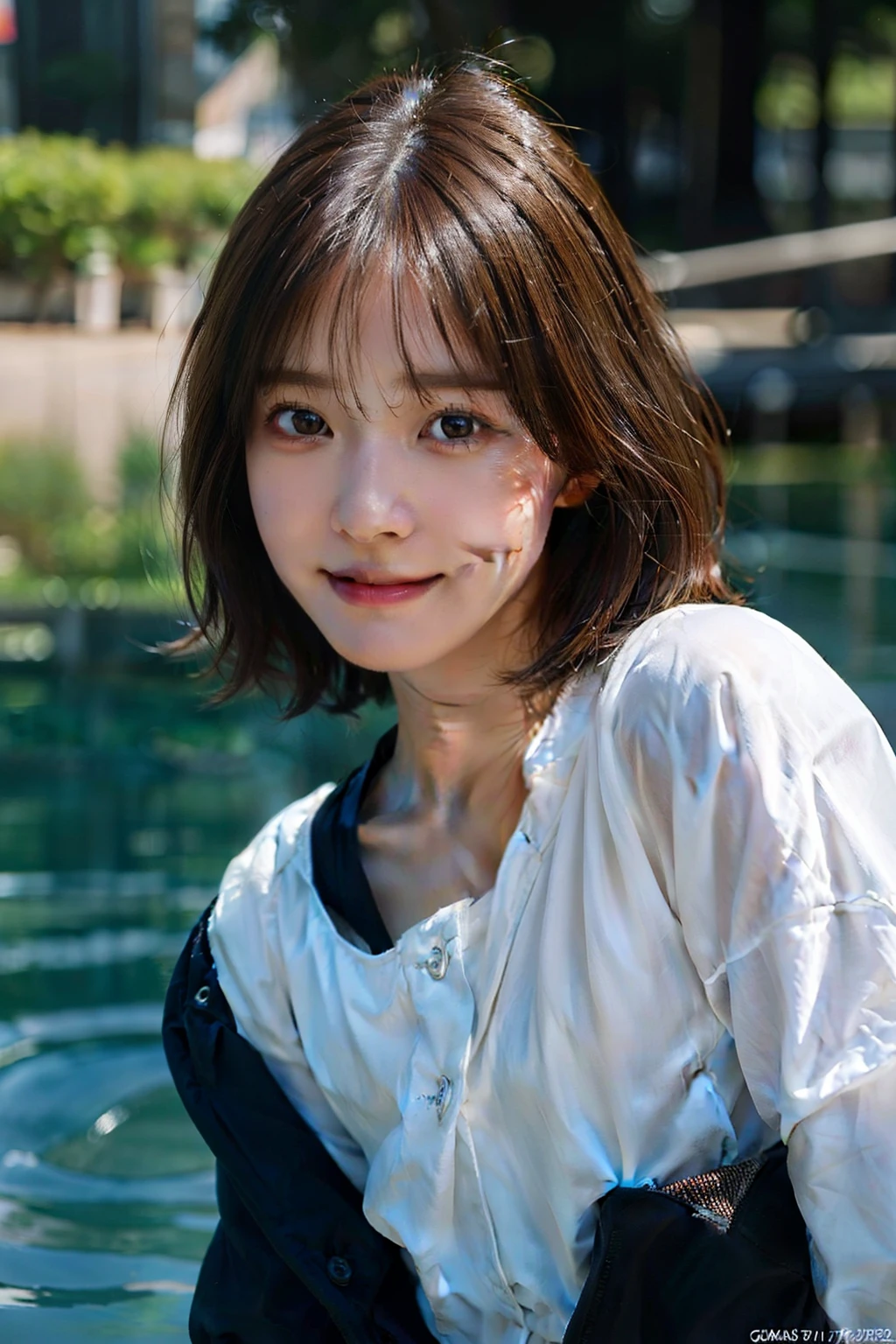 (RAW Photo: 1.2), (Photorealistic: 1.4), (Masterpiece: 1.3), (Best Quality: 1.4), Ultra High Resolution, (Detailed Eyes), (Detailed Facial Features), (Detailed Clothing Features), HDR, 8k Resolution, Solo Focus, Bangs, Skin Tightness, (Shiny Skin), (Slender Girl), Dreamy,
(extreme detailed drawing), confirmation of commentary, request for commentary, landscape, no text,
Virtual Girl Lynn, Small Tits, Bob Hair, Short Hair, Brown Hair, Brown Eyes,
1 Girl, Upper Body,
white diving suit,
Happiness, smile,