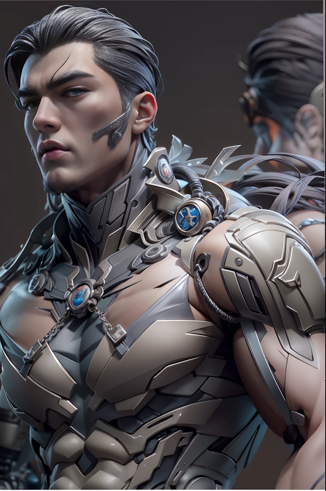 Sculpture design,Figures,GK model,The whole body of the character,Expose muscles,(Exquisite base),Wu Yifan,Handsome cybernetic boy looking at camera lingerie detailed muscular reality masterpiece,musculous