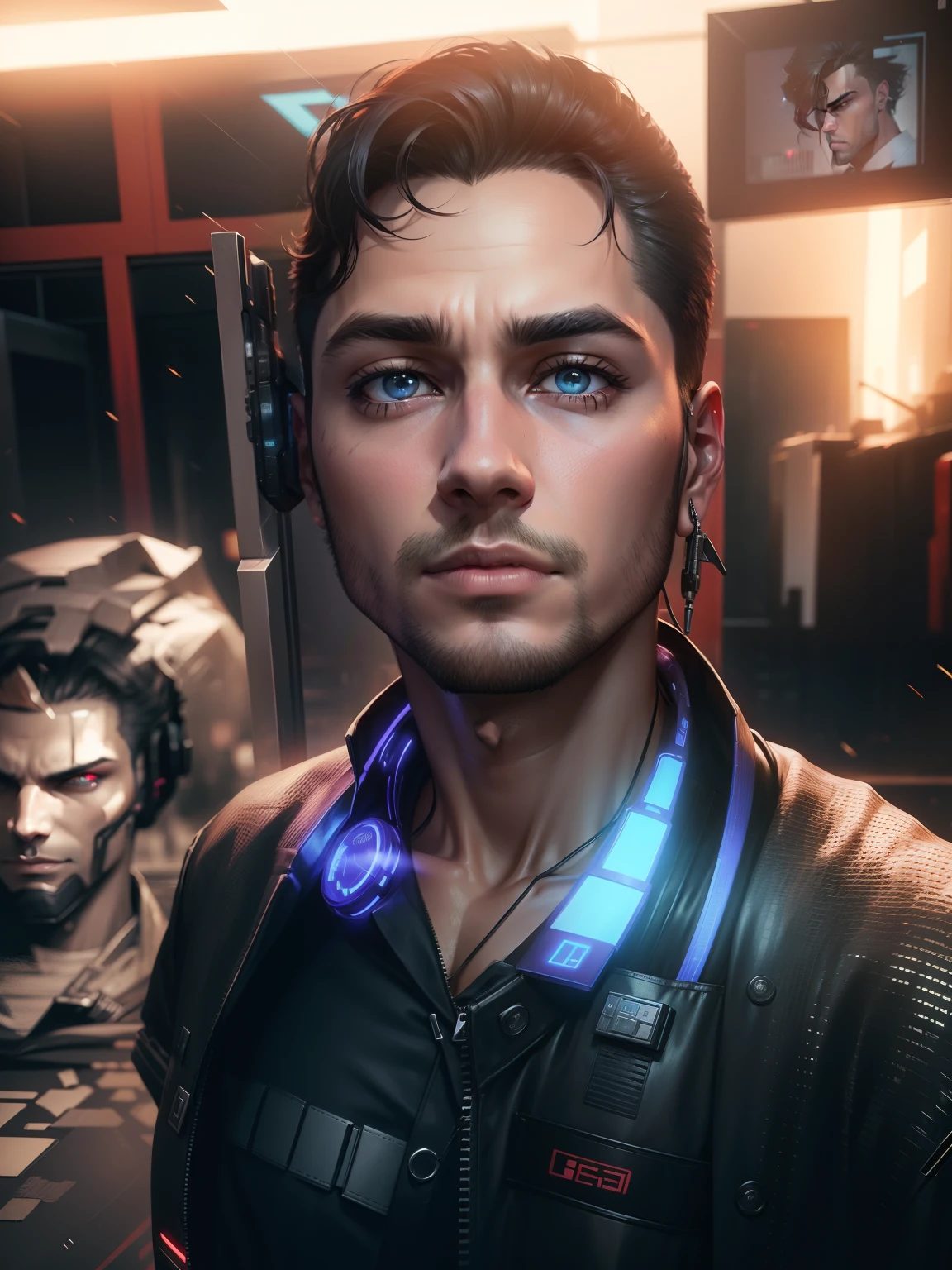 Change background cyberpunk handsome boy. Realistic face. 8K, ultra realistic