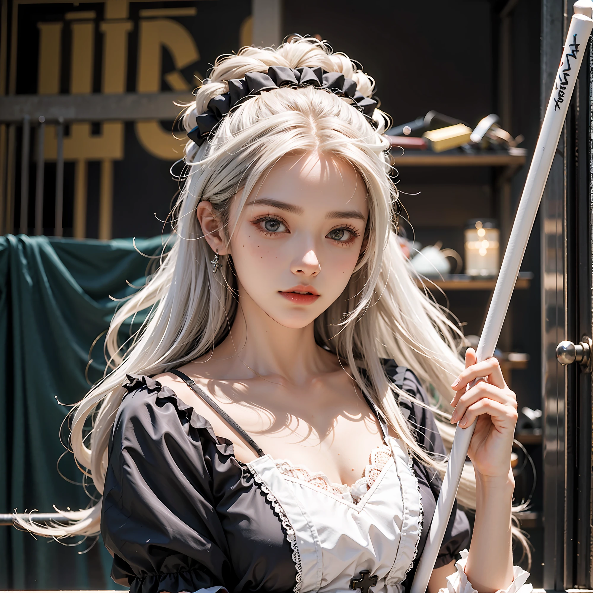 Has white hair,A woman with a cross on her head, long white hair, Anime cosplay, cosplay of a catboy! maid! dress, with long white hair, Anime girl cosplay, white haired Cangcang, Guviz, White-haired, White-haired god, cosplay, , lollipop, Lolityle, intense white hair, Perfect white haired girl