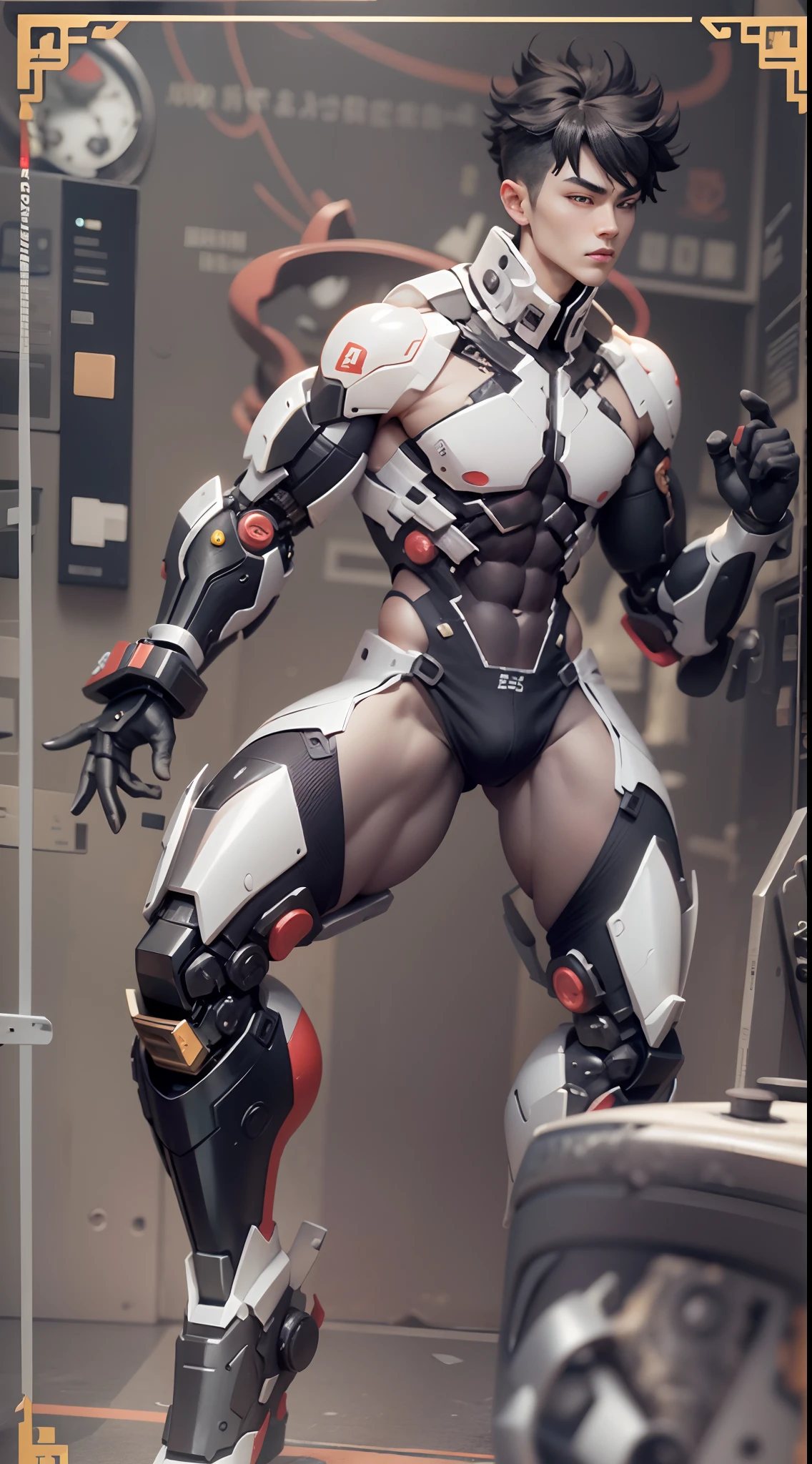 Model design，Tide play blind box，3D naked boy,GK, The whole body of the character，base，Wu Shixun，Raised sexy，Handsome cybernetic boy looking at camera lingerie detailed muscular reality masterpiece，musculous