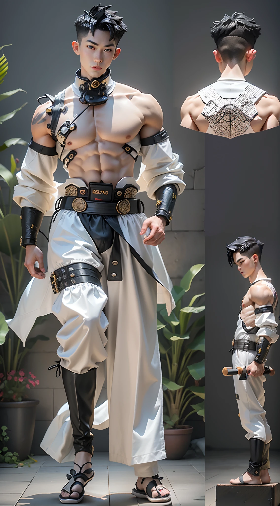 Model design，Tide play blind box，3D naked boy,GK, The whole body of the character，base，Wu Shixun，Raised sexy，Handsome cybernetic boy looking at camera lingerie detailed muscular reality masterpiece，musculous