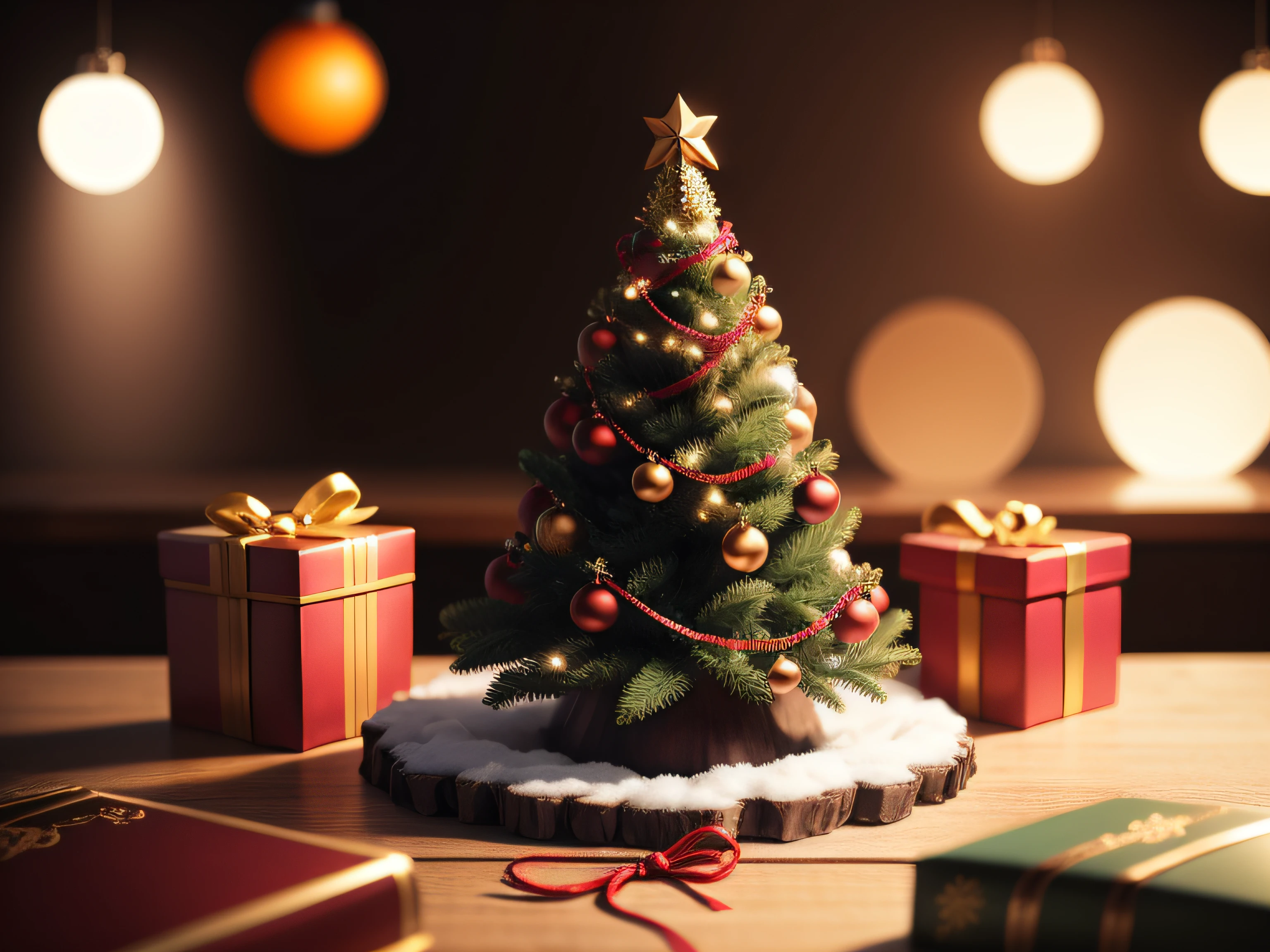 Decoration to put on the desk、Christmas、No humans、depth of fields、(blurry backround)、masterpiece、top-quality、The ultra-detailliert