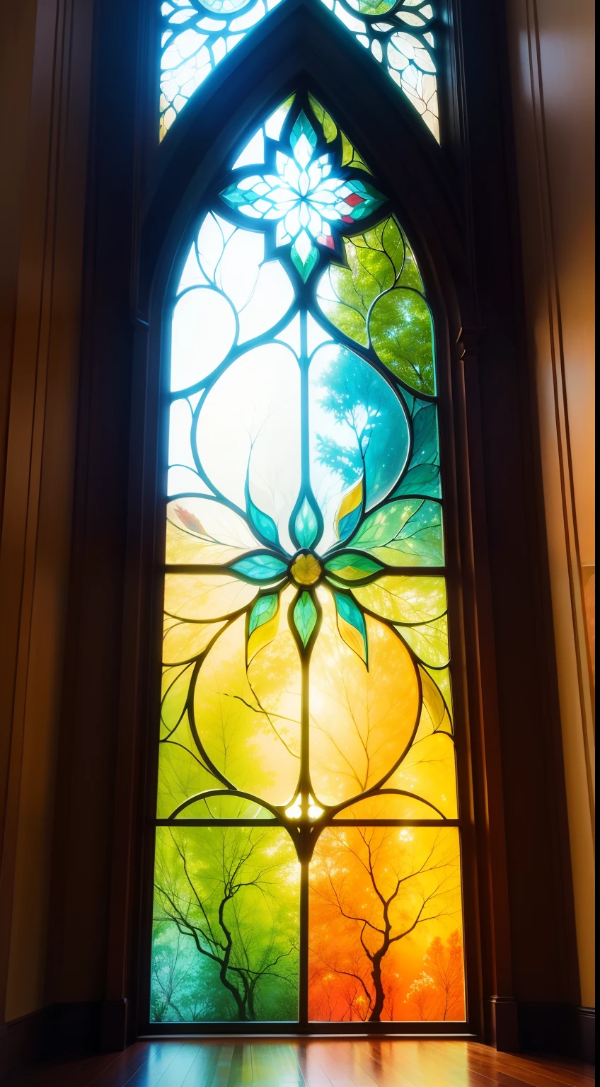 vitral, arte vitral, floresta de fantasia, colorido