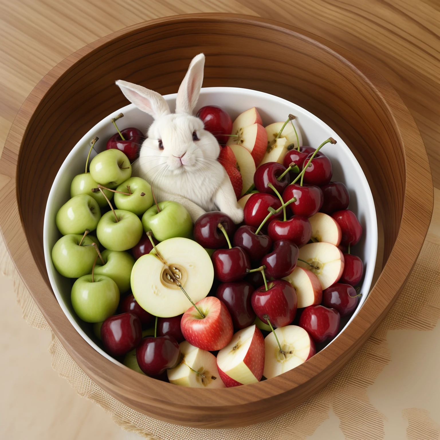 bunny rabbit、Real kei、kawaii、hairy、Animals in clothes、apple、dark circles、teak、Cherries、Ichigo、fruits、food、non-human、