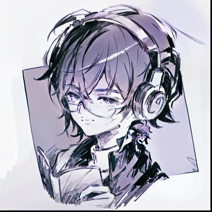 Anime boy reading with headphones and glasses, High-quality fanart, anime moe art style, official fanart, in an anime style, ig studios anime style, inspired by Okumura Togyu, inspired by Iwao Takamoto, lofi portrait, inspirado em Okumura Masanobu, advanced digital chibi art, high quality portrait