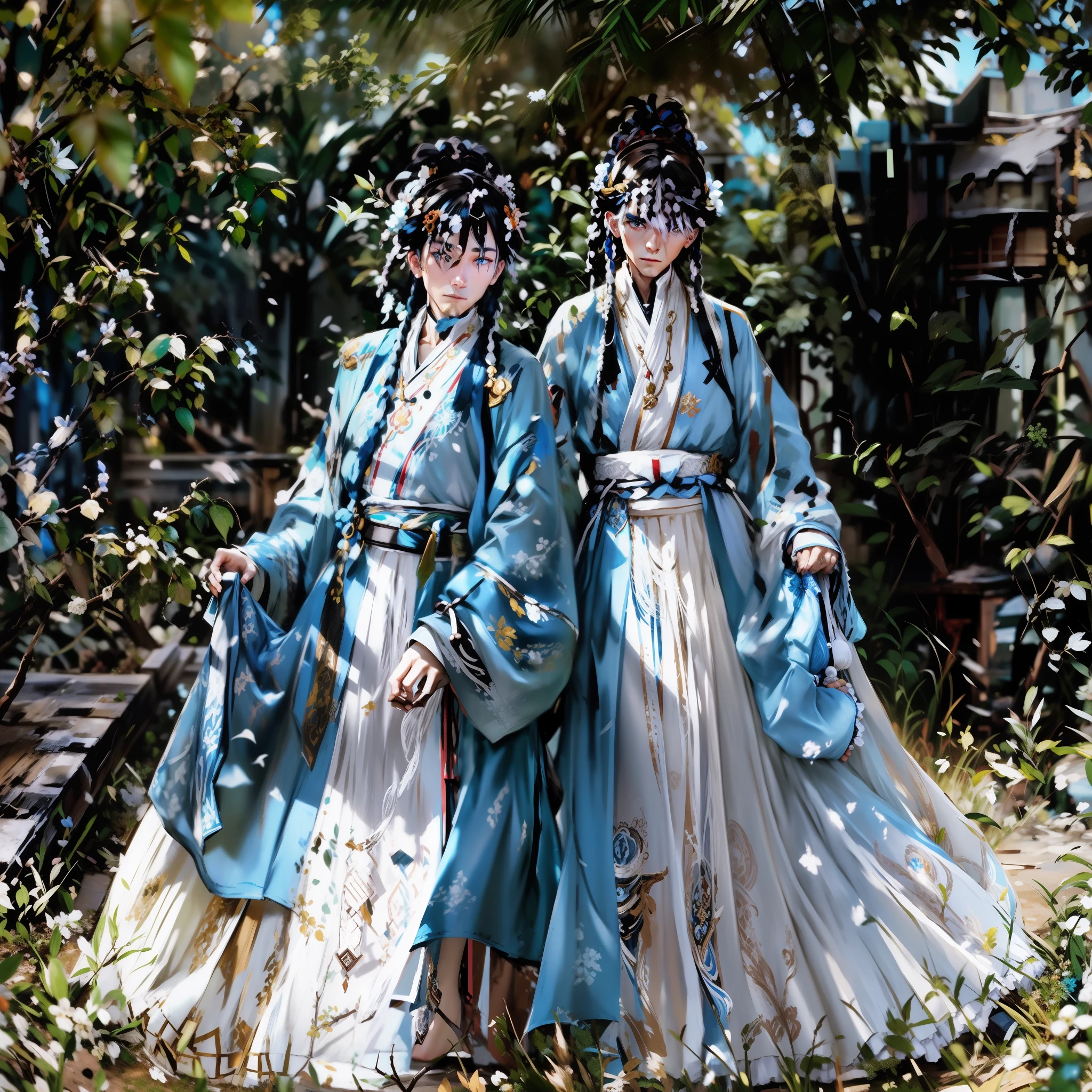 White hair, blue eyes, ancient style male