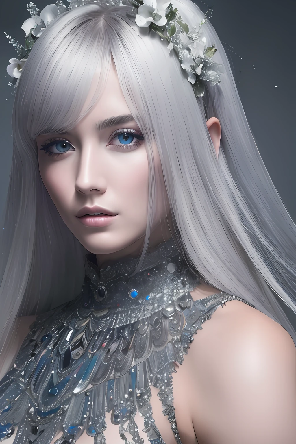 full bodyesbian, walking pose, Slow motion, female wearing full body multiple layer (heavy robe:1.2), (Silver and silver long dresses,The pattern is complex:1.2), mitts, (insanely details, full bloom:1.5), (Highest quality, Alessandro Casagrande, greg rutkovsky, Sally Mann, concept-art, 4K), (simulating:1.2), (High sharpness), (Detailed pupils:1.1), (Painting:1.1), (Digital painting:1.1), Detailed face and eyes, Masterpiece, Best quality, (Highly detailed photo:1.1), 8K, Photorealistic, (Silver hair color, Dynamic hairstyle), (PureErosFace_V1:0.1), author:Jeremy Mann, by Sandra Chevrier, author:Maciej Kuciara, Sharp, (ripped body:1.1), Realistic, Real Shadow, (ice snow background:1.2), (author:Michelangelo), style of ohwx <the lora:(style of ohwx) Masterpiece, Best quality, (Extremely detailed Cg Unity 8K wallpaper, Masterpiece, Best quality, Ultra-detailed, Best shadow), (Detailed background), (Beautiful detailed face, Beautiful detailed eyes), High contrast, (Best illumination, An extremely delicate and beautiful), (Girl:1.5), ((Not relevant.)), ((coustics)), Dynamic Angle, beautiful detailed glow, (Portrait:0.2),Dynamic Angle, beautiful detailed glow, (Portrait:0.2)