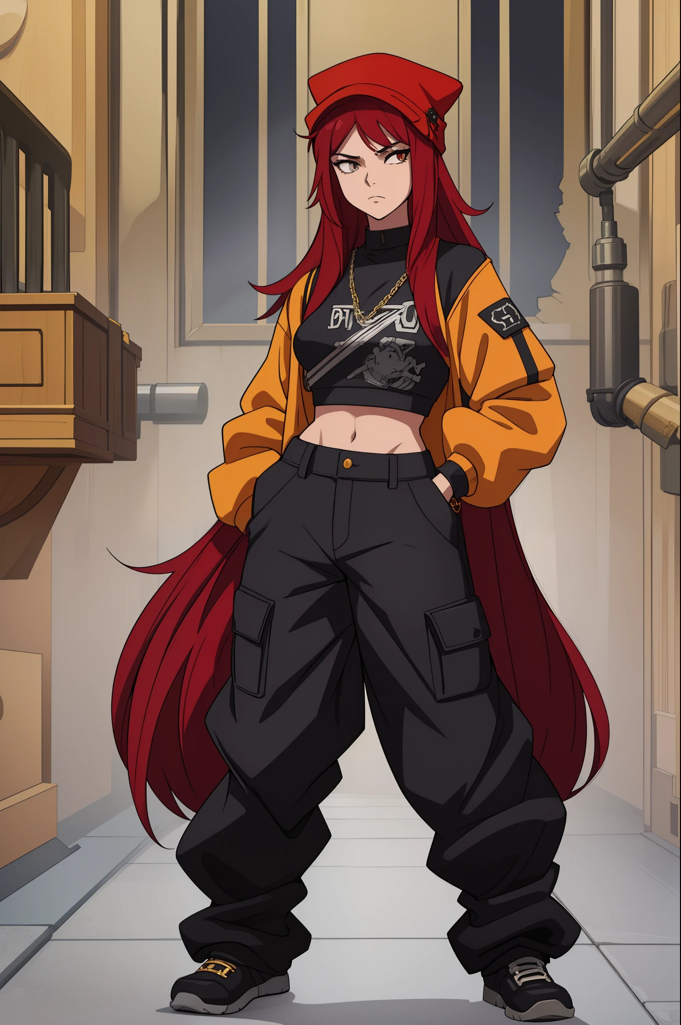 fullbody female gangsta rapper arrogantly arrogant flex stylish bling stylish oversized large size hip-hop baggy pants badass cheograpgy stance