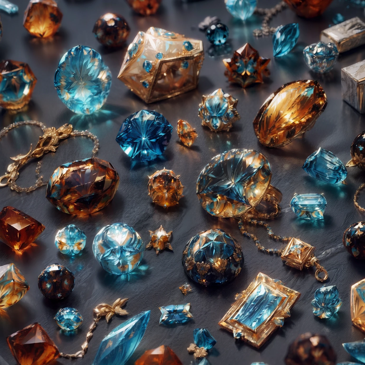 (Modern army style:1.6),(Full Focus:2),(Everything is laid out in a display case:1.3),(magic item|Colorful gemstones|SakuraNS|Printed silk products|medal|ore|obsidian|pearls|Emeraude|white jade|amethyst|sapphires|Gold products|Silver products|Purple gold|Magical jewelry|antiquarian|Red Jewel|Orange gemstones|Blue gemstones|topaz|:2),Magic symbols,Magic light particle effect,High-tech luxury, High-value jewelry,,High-value metals,luxury goods,Puzzles are prohibited, Detailed and complex background, glittery, reflective light, hyper HD, Award-Awarded, A high resolution, High detail, Chiaroscuro, Cinematic lighting, Masterpiece, Ray traching,structurally correct, Super detail, High quality, High details, Best quality, 16k