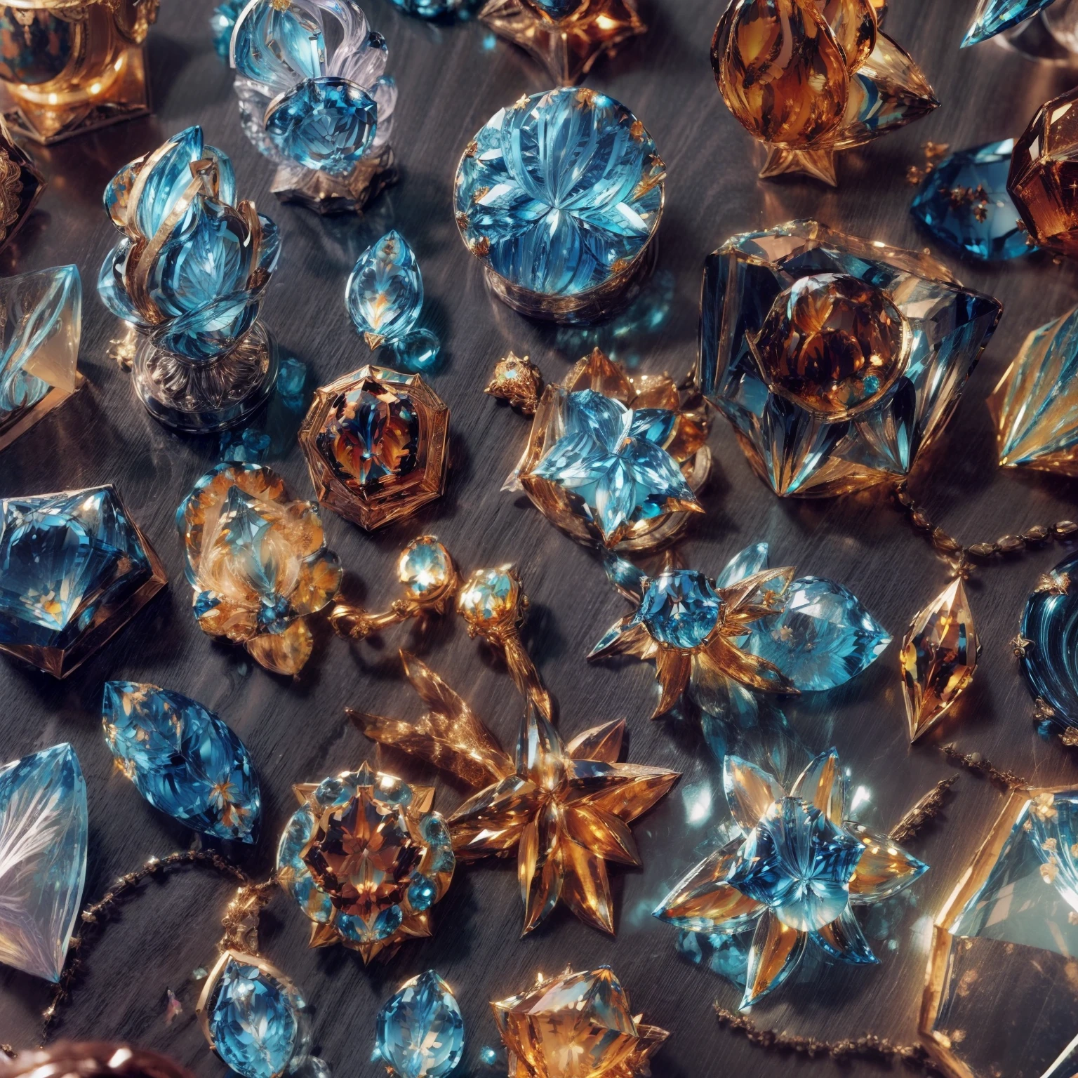 (Modern army style:1.6),(Full Focus:2),(Everything is laid out in a display case:1.3),(magic item|Colorful gemstones|SakuraNS|Printed silk products|medal|ore|obsidian|pearls|Emeraude|white jade|amethyst|sapphires|Gold products|Silver products|Purple gold|Magical jewelry|antiquarian|Red Jewel|Orange gemstones|Blue gemstones|topaz|:2),Magic symbols,Magic light particle effect,High-tech luxury, High-value jewelry,,High-value metals,luxury goods,Puzzles are prohibited, Detailed and complex background, glittery, reflective light, hyper HD, Award-Awarded, A high resolution, High detail, Chiaroscuro, Cinematic lighting, Masterpiece, Ray traching,structurally correct, Super detail, High quality, High details, Best quality, 16k