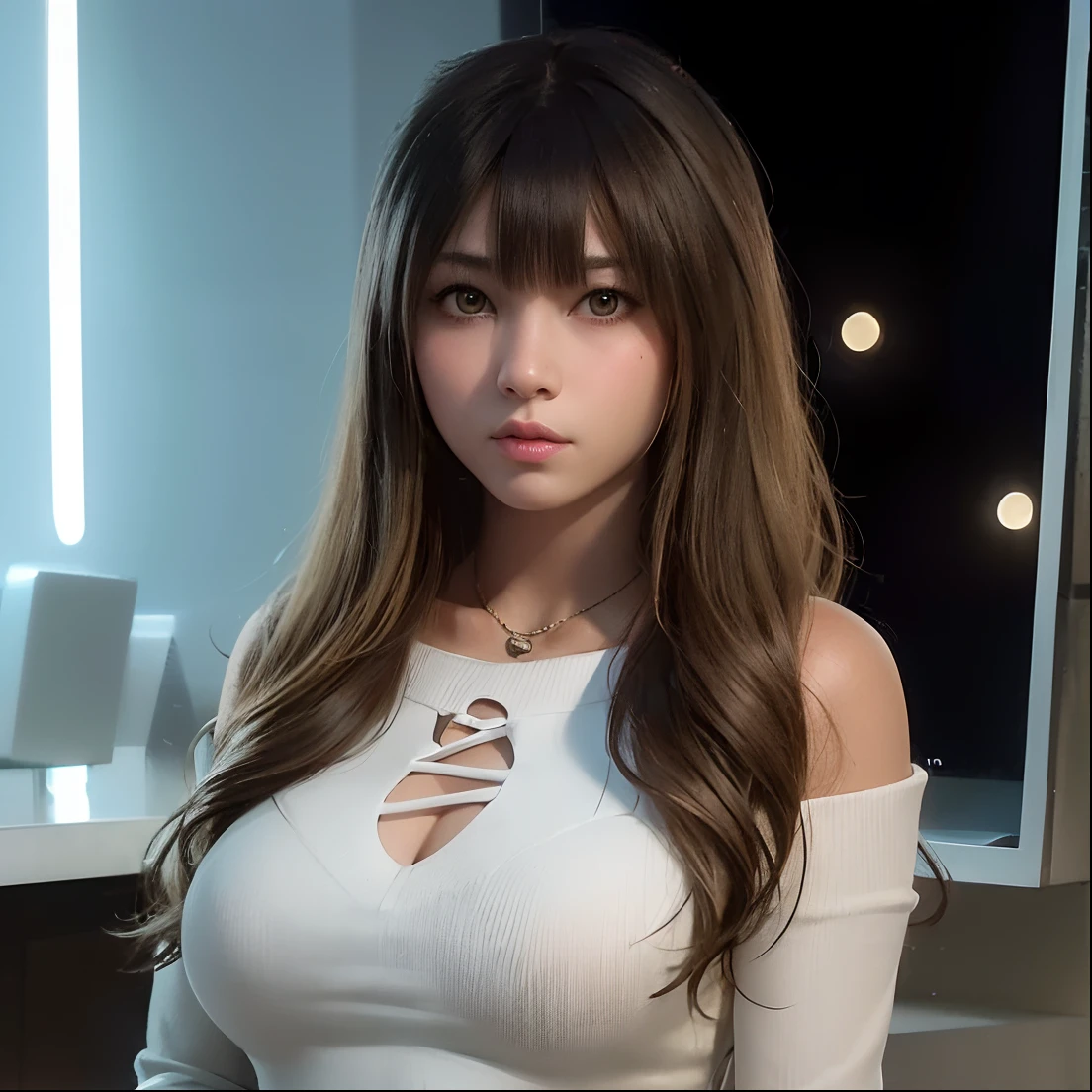 ((medium breast, tomboy girls, small head)), daylight, sunlight, (chiseled abs : 1.1), (perfect body : 1.1), (short wavy hair : 1.2) , auburn hair, collar, chain, full body shot, crowded street, wearing black tanktop, jeans jacket, ((shorts)), (extremely detailed CG 8k wallpaper), (an extremely delicate and beautiful), (masterpiece), (best quality:1.0), (ultra highres:1.0),  beautiful lighting ,perfect lightning, realistic shadows, [highres], detailed skin, ultra-detailed