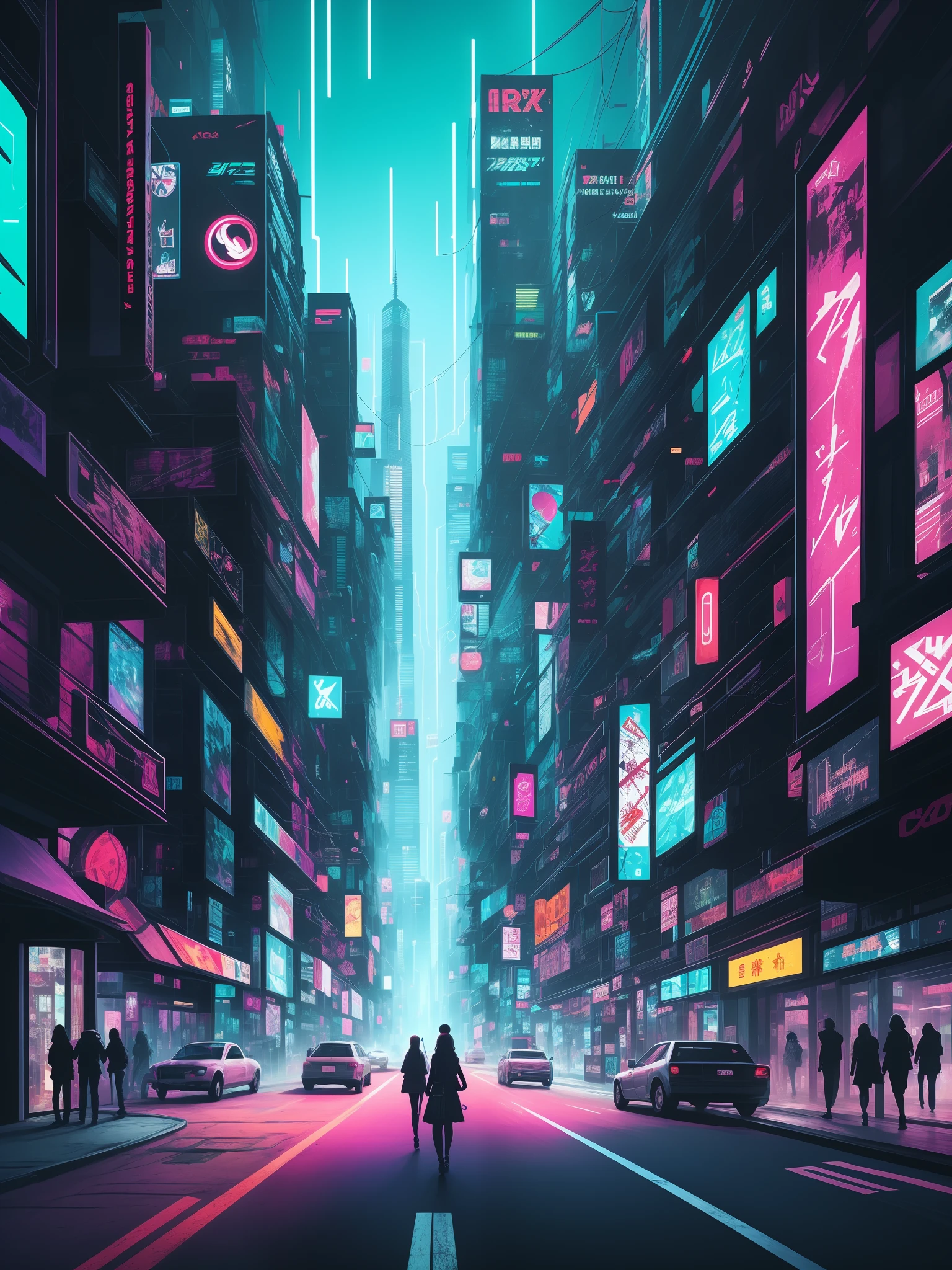 Colorful and disorganized futuristic cyberpunk abstract focus for girls