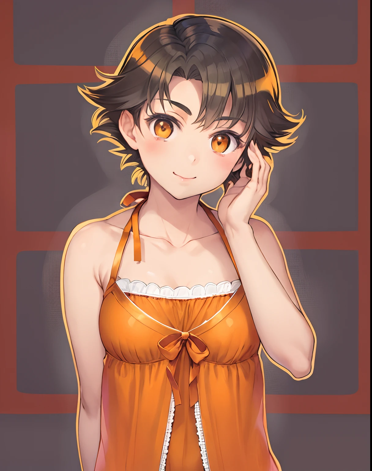 Anime boy in lingerie with orange bow on his head, aya takano color style, Makoto, garments:an lingerie, Rin, marin kitagawa fanart, Shota, portrait of beautiful