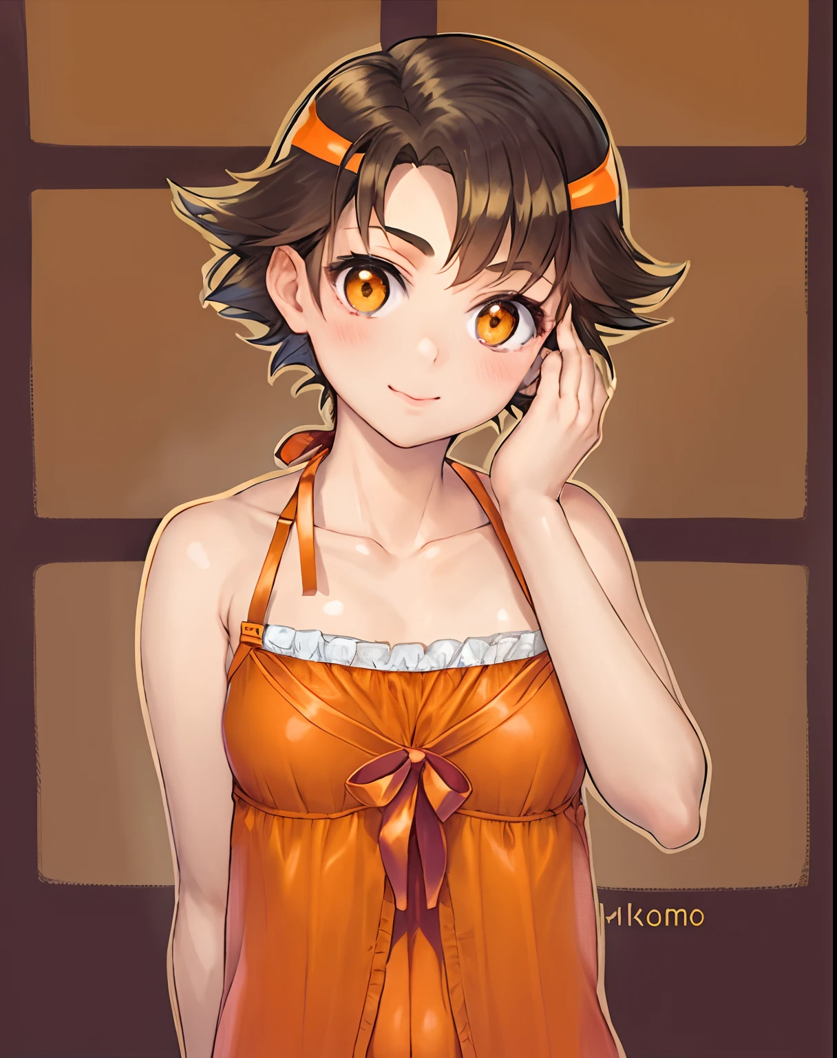 Anime boy in lingerie with orange bow on his head, aya takano color style, Makoto, garments:an lingerie, Rin, marin kitagawa fanart, Shota, portrait of beautiful