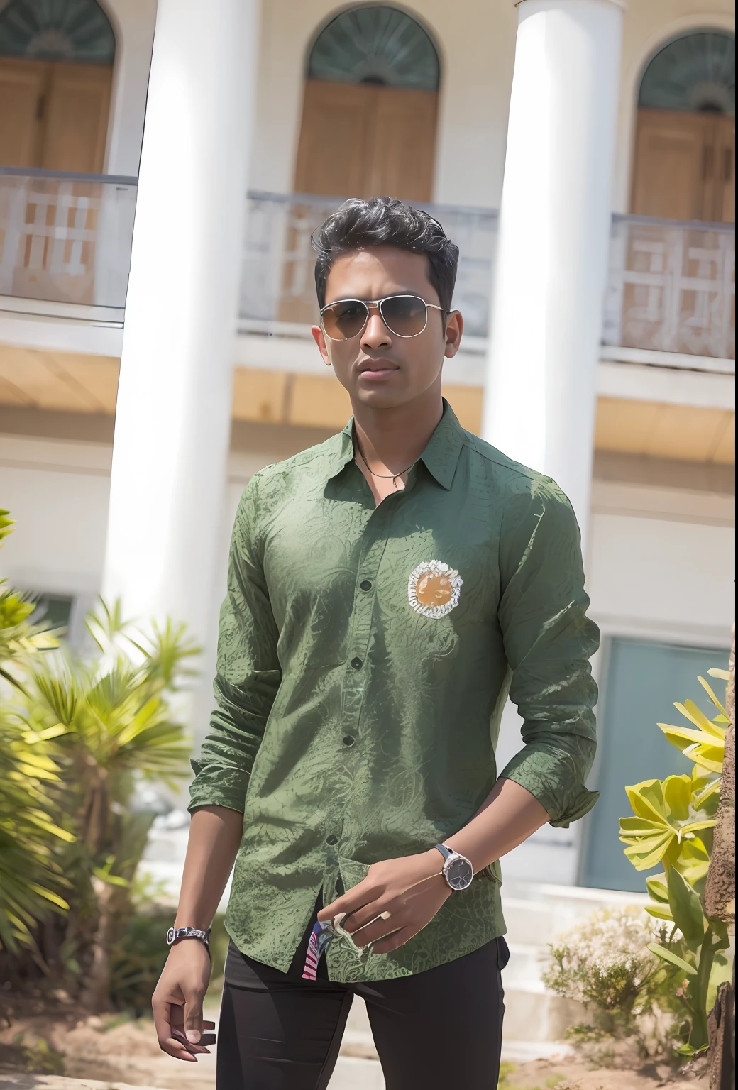 arafed man in sunglasses standing in front of a building, jayison devadas, inspired by Odhise Paskali, jayison devadas style, candid picture, with a cool pose, student, riyahd cassiem, mohamed chahin, mohamed chahin style, profile pic, by Odhise Paskali, at college, cyberpunk, light, smart, ultra realistic,man, power, young boy,model, style, ultra realistic face,8k