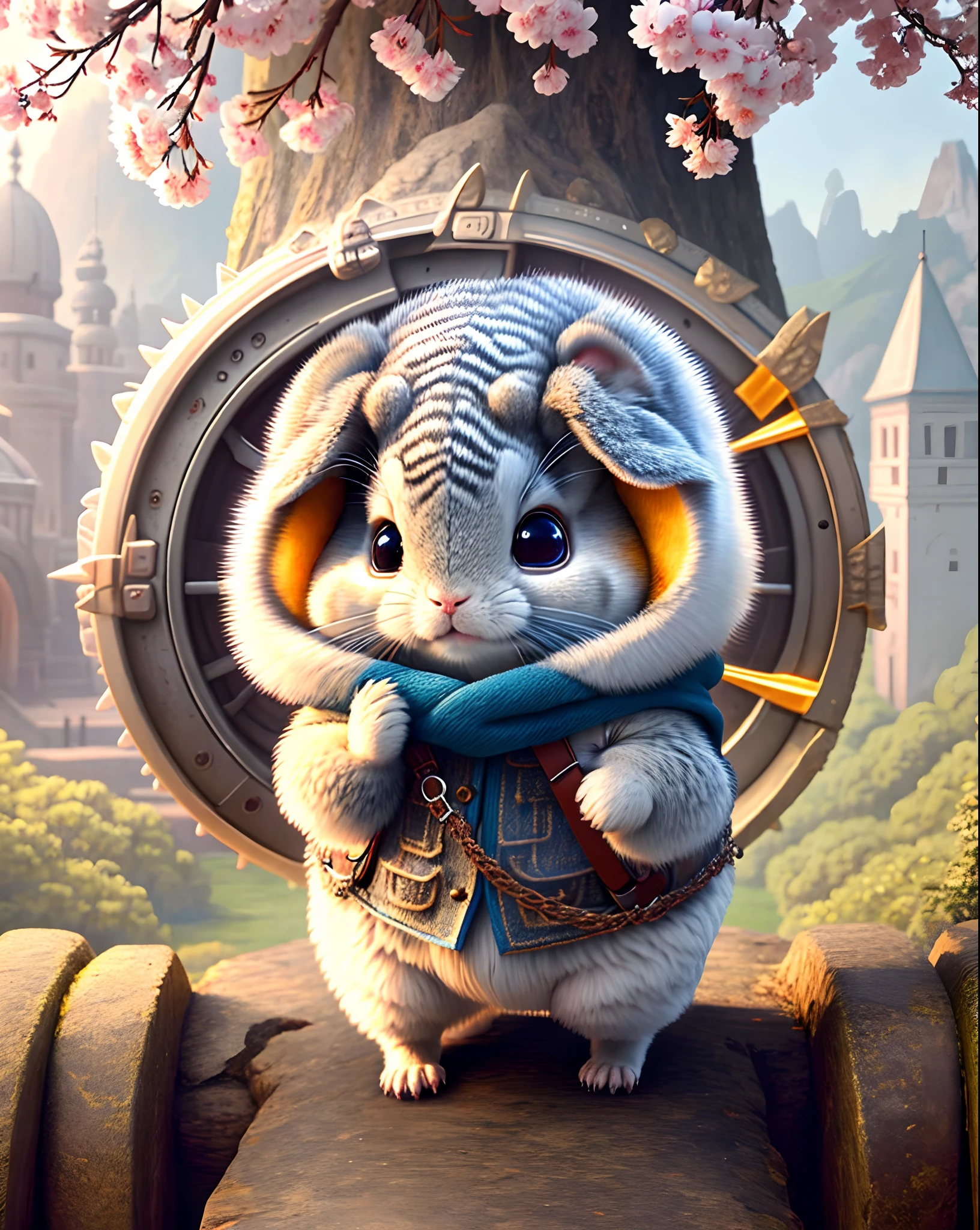 Top image quality、"Create a masterpiece of cute creatures. (chinchilla), high detailing, in 8K、Top image quality、Dressed as an adventurer、Holding the Iron Claw in your hand、