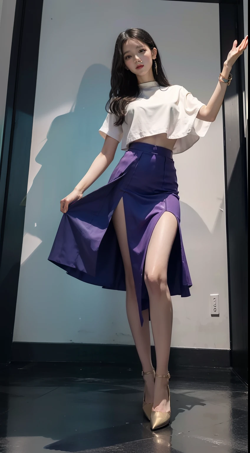 (full body:1.5)，Dance at the top of the mountain，Wear gorgeous student uniforms and maxi skirts， (Polished pointed toe heels:1.2), (in pink|amarelo|blue colors|green color|red colour|white colors|black in color|purpleish color|greys|Beige|flesh-colored)，(Accurate and perfect face:1.2)，A shallow laugh,,hyper HD, Ray traching, reflective light，structurally correct, Award-Awarded, high detal, lightand shade contrast, Face lighting，cinmatic lighting, tmasterpiece, super detailing, high high quality, high detal, best qualityer, 16k，