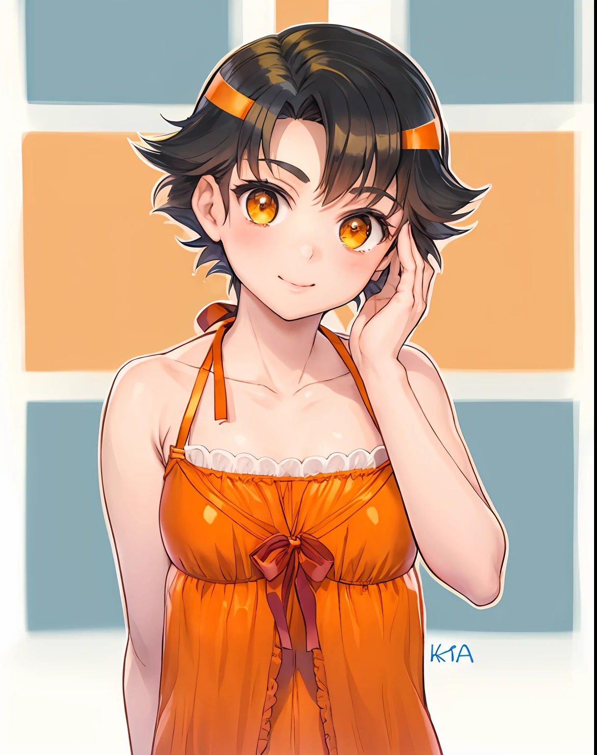 Anime boy in lingerie with orange bow on his head, aya takano color style, Makoto, garments:an lingerie, Rin, marin kitagawa fanart, Shota, portrait of beautiful