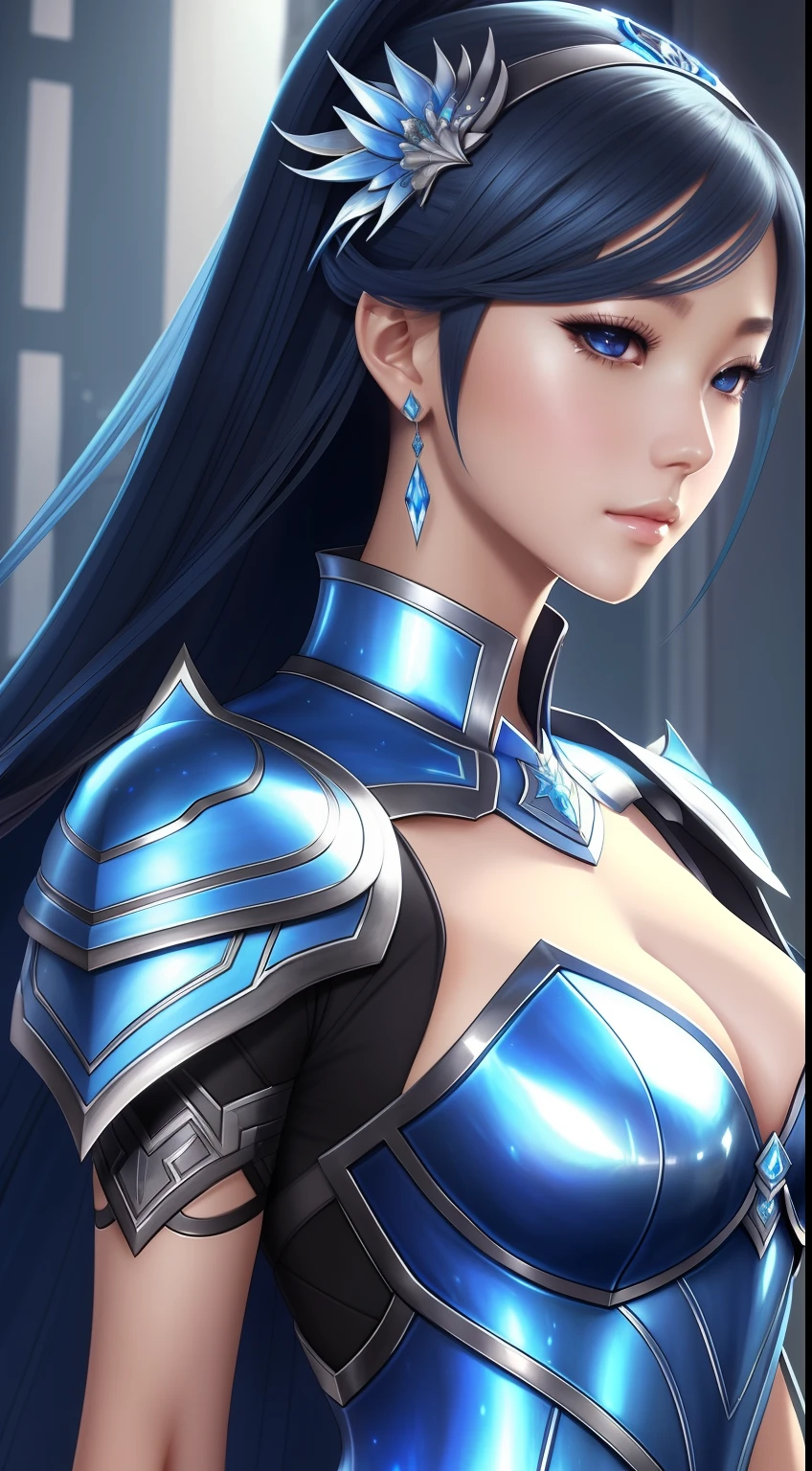 a close up of a woman in a silver and blue dress, chengwei pan on artstation, by Yang J, detailed fantasy art, stunning character art, fanart best artstation, epic exquisite character art, beautiful armor, extremely detailed artgerm, detailed digital anime art, artgerm on artstation pixiv, armor girl