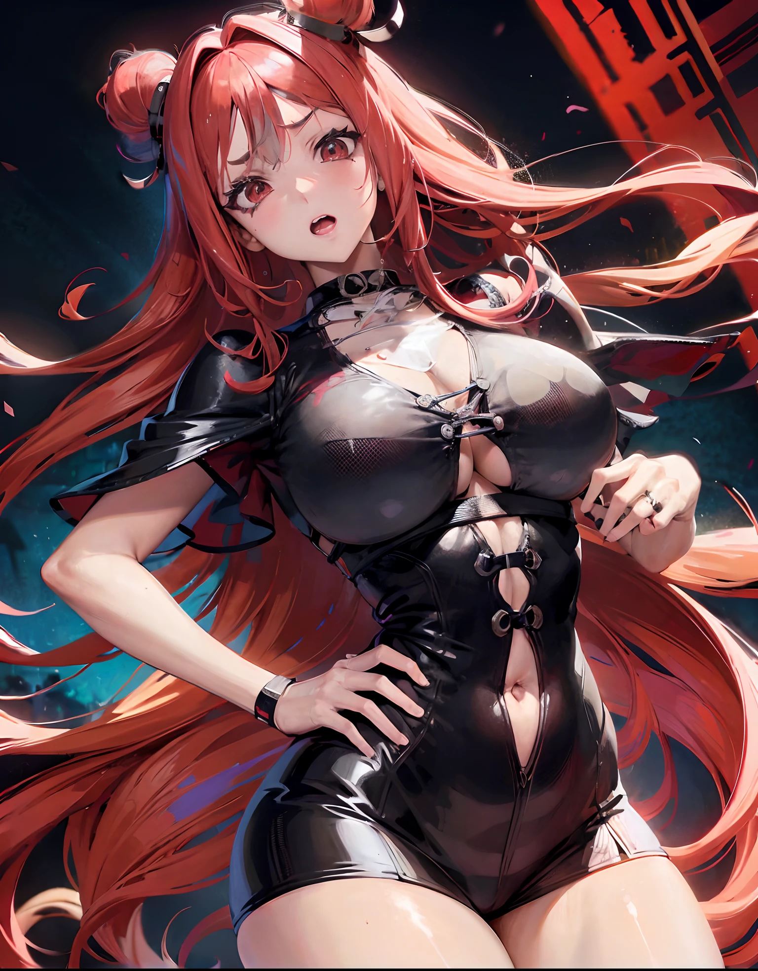 Anime girl in latex outfit posing with red hair and black latex, menina anime sedutora, gothic maiden anime girl, badass anime 8 k, Rias Gremory, mulher bonita sedutora do anime, arte de anime digital detalhada, 8k arte detalhada de alta qualidade, trending on artstation pixiv, biomechanical oppai, menina anime demon, Garota Anime usando um vestido preto