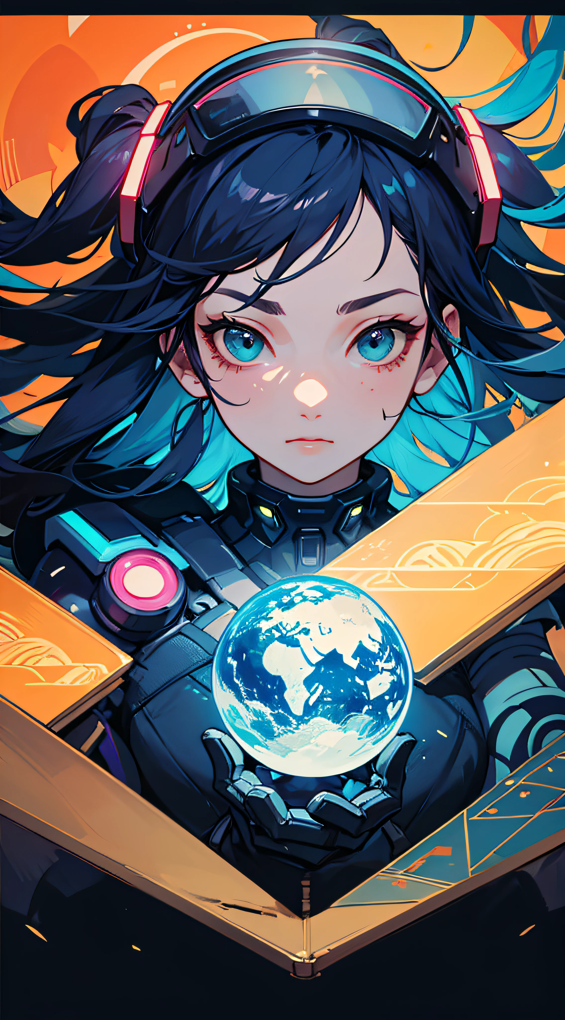 ((tmasterpiece)), ((ultra - detailed)), ((best qualtiy)), 美丽细致的眼睛, Detailed face, The best lighting, The best shades, 1 rapariga,Dva,overwatch,Close-up of the side top-down,独奏, ((cyber punk style, edge lit, machine arm,Hologram aura,Surreal Science Fiction Art,Future Science Fiction Aesthetics,Flat 2D style)), ((The main colors are purple and green)), Large disc, (Girl inside the screen:1.5),Mobile Paradise,Orange bulb,A world made up of mobile phones,Gamepad,laptop,VR glasses,Virtual screen, freckle, Cold nose, (((Buble))), illustration,japanese inspired, (highly detailed), Whirlpool effect,
