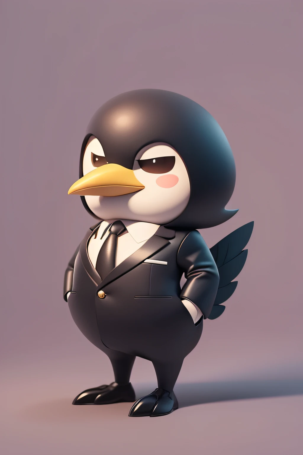 (Hand drawn cartoon style),(No shadow effect),(best qualtiy),A bird animal that looks like 007,Q version image