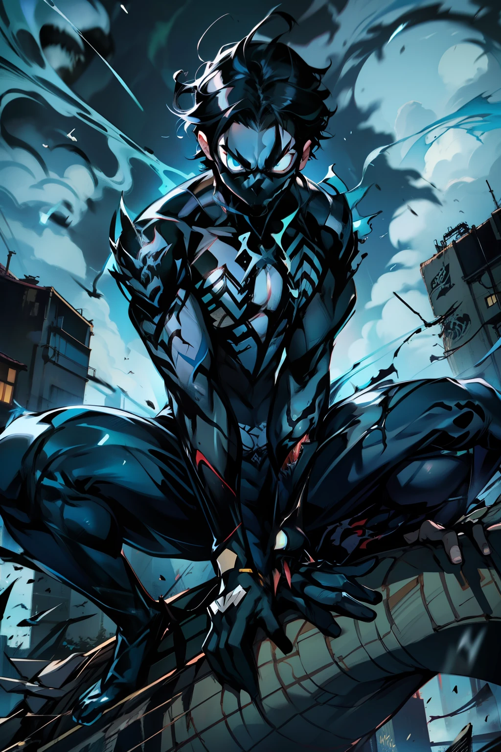 《the original god》Arataki Kazuto , male people， chest muscle， Sexy , Venom symbiote for your body, Black mucus of the body , into venom, venomize，Black bodysuit，（Cloak），Red cape，Abs，（Adult male）（（Venom possession，venom symbiote）），over-Tortoise Man，Battle damage，((Masterpiece)), ((Best quality)), Ultra detailed,((illustration)), Dynamic Angle, Detailed light, (Delicate eyes), Floating, 1boy, Male focus, Head, Clothing, Yellow eyes, necklace, tattoo, (Forehead:0.8), (ahoge:0.8), jewelry, brunette color hair,apathy，Ray， chest muscle， Sexy , Venom symbiote for your body, Black mucus of the body , （into venom）, Venom，frontage，Bust photo，White tight-fitting top，spiderman outfit，style of anime4 K， 4K anime wallpaper， Badass anime 8 K， 4 k comic wallpaper， young anime man， Anime boys， Anime wallpapers 4 k， Anime wallpaper 4K， High quality anime art style， Anime moe art style， Anime art wallpaper 8 K， Anime art wallpaper 4 K， RGB lighting，
