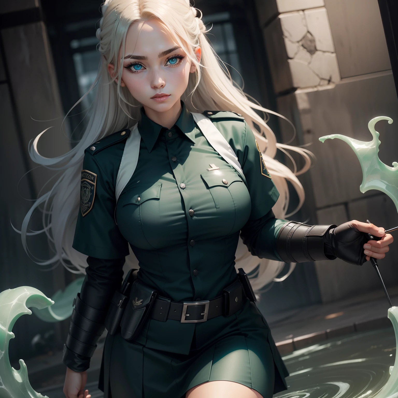 female cop cadre Black School Uniforms Norse man Beautiful jade eyes