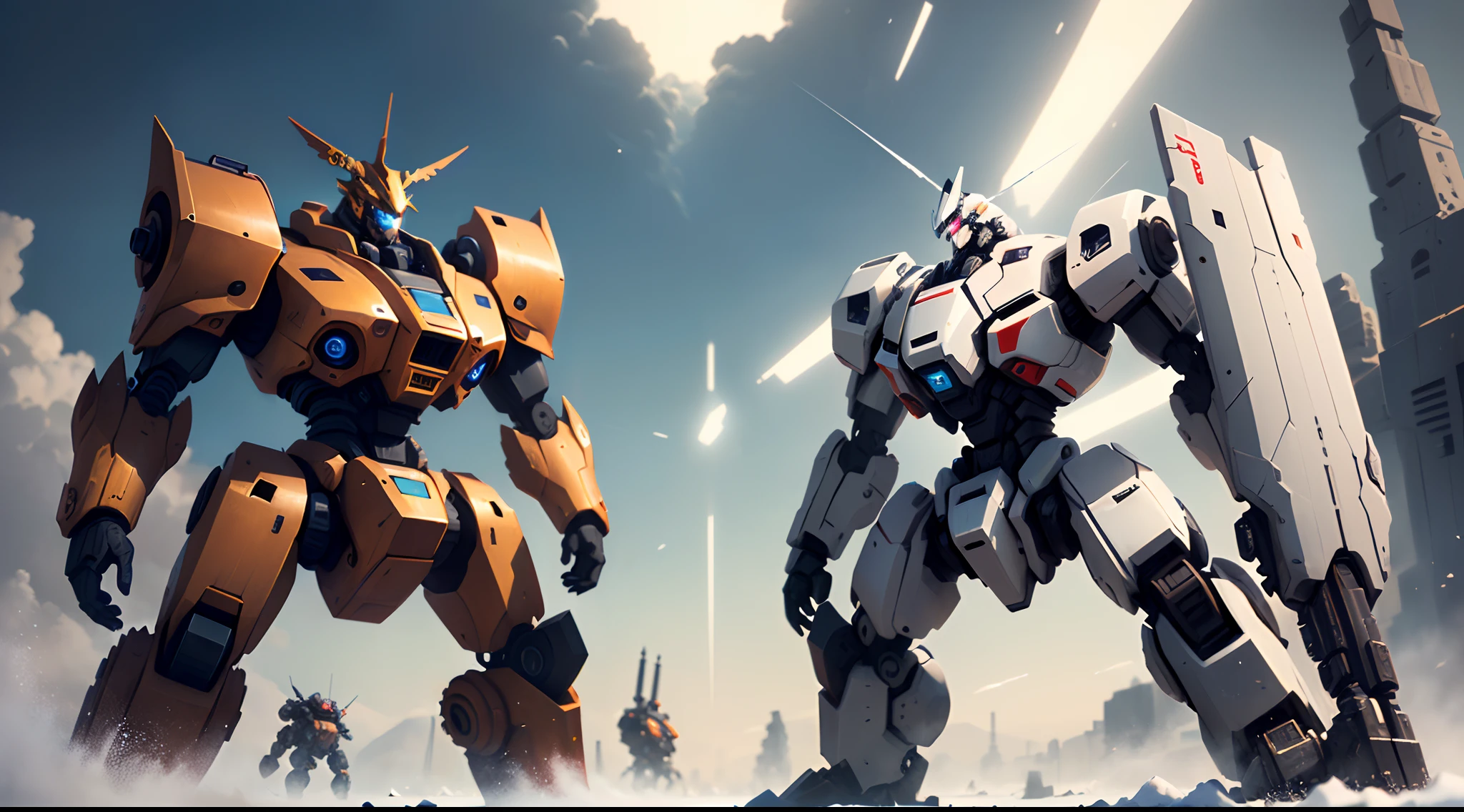 mechs，white colors，
