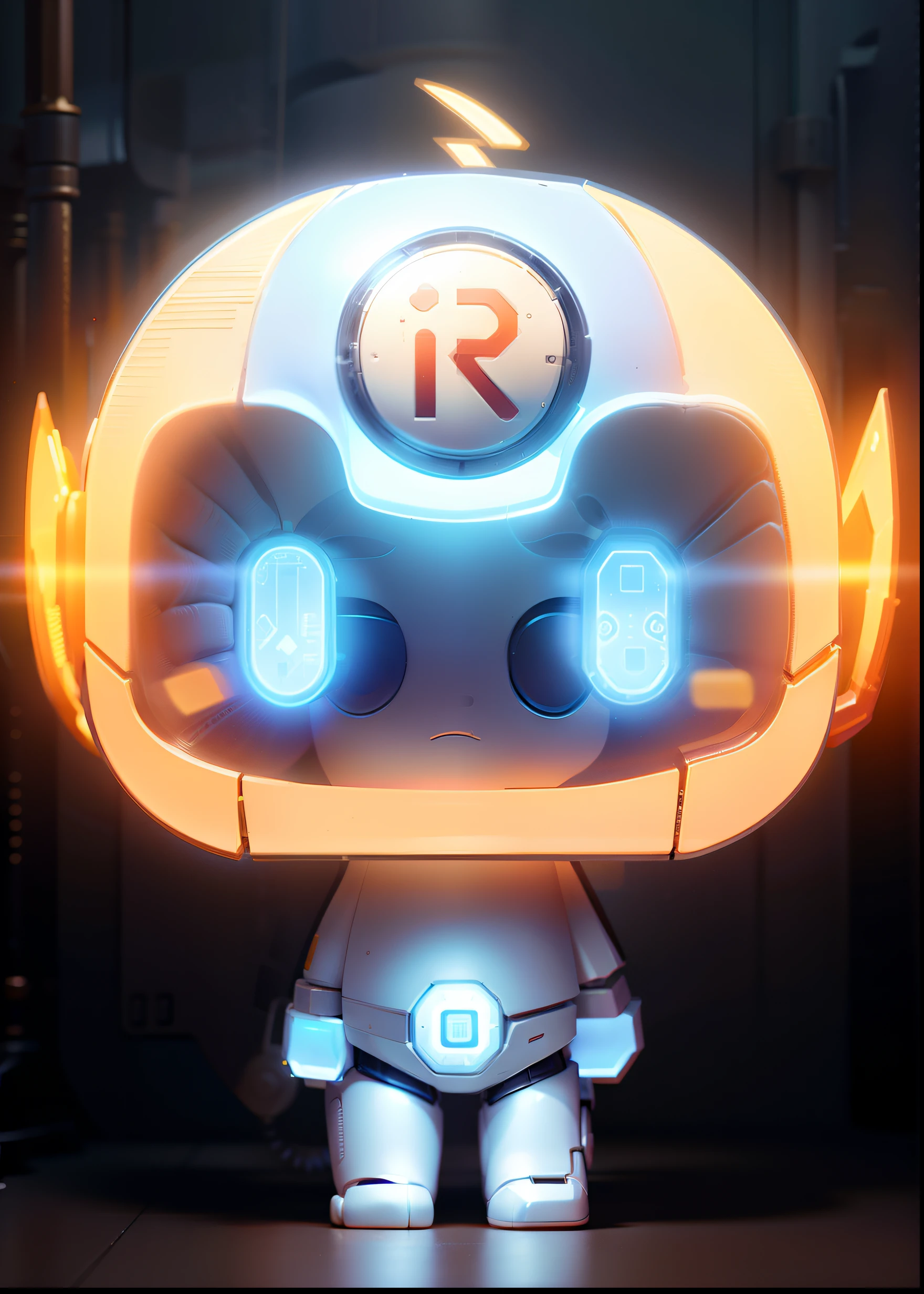 Robot teenager, intelligent, white, blue light, technology, future, finance, copper money, nifty, detailed robot,((top of technology)),((best quality))，fashion toys、clay model、Models、a blind box toy、Bubble Mart、The sheen、clean backdrop、IP，3D artwork，Soft gradients，Popular bazaar toys，future-tech、Illuminated robotic installation、Robotic arm