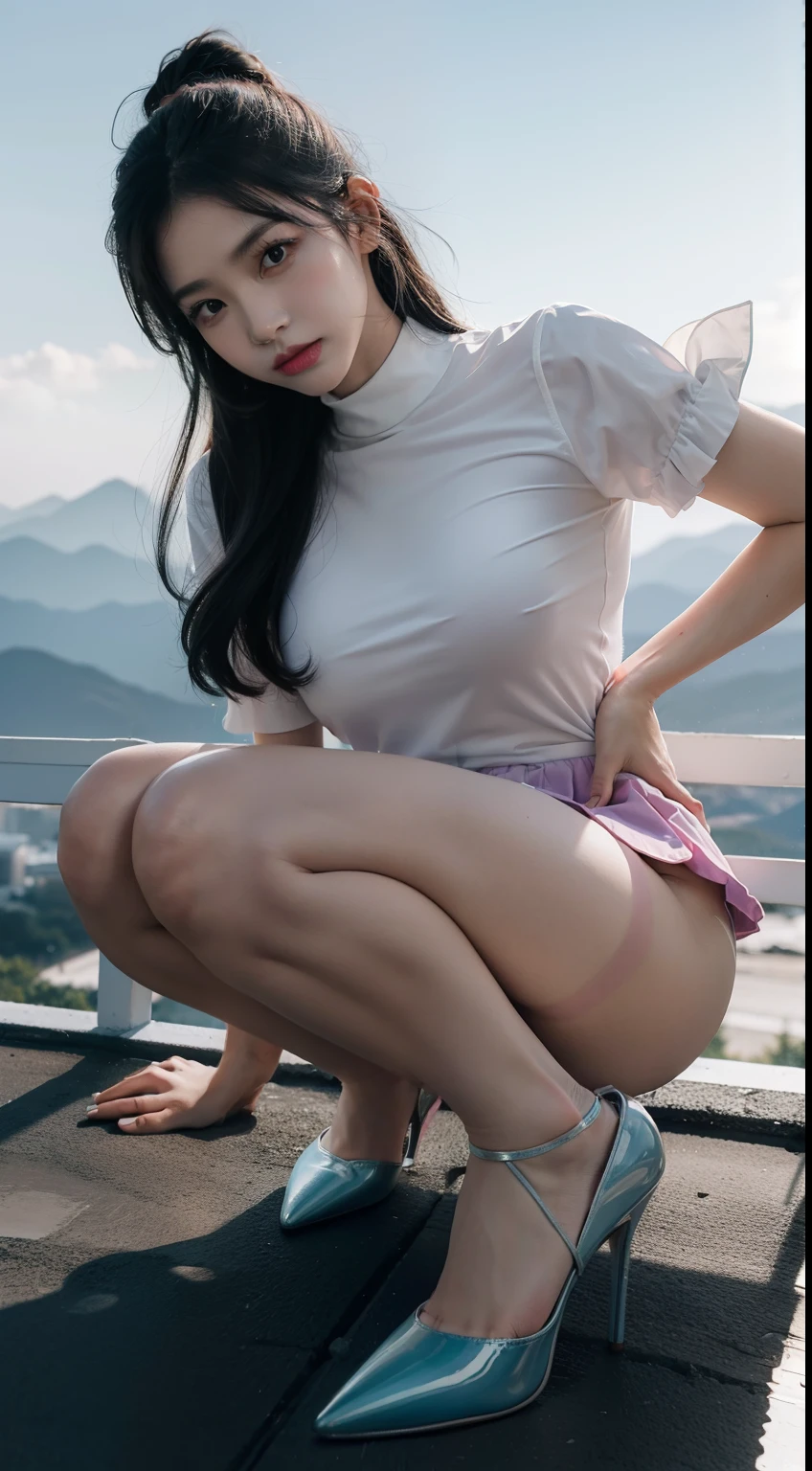 (full bodyesbian:1.5),Dance at the top of the mountain in gorgeous student uniforms, (Polished pointed toe heels:1.2), (In pink|amarelo|blue colors|green color|red colour|white colors|black in color|purpleish color|greys|Beige|Flesh-colored),(Accurate and perfect face:1.2),A shallow laugh,,hyper HD, Ray traching, reflective light,structurally correct, Award-Awarded, high detal, lightand shade contrast, Face lighting,cinmatic lighting, tmasterpiece, super detailing, high high quality, high detal, best qualityer, 16k,